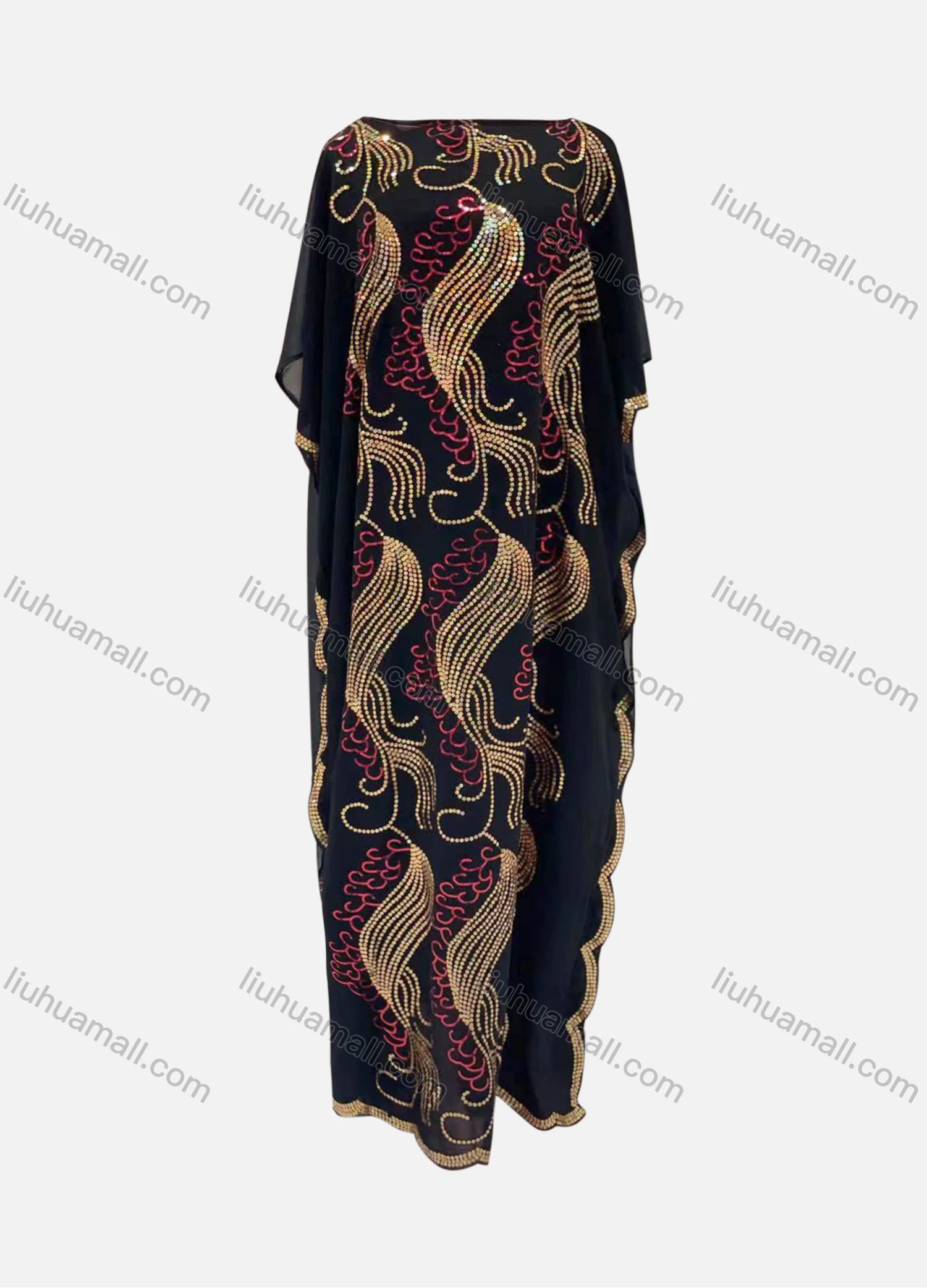 Wholesale Women's Islamic Muslim Glamorous Sequin Glitter Arabic Dubai Translucent Maxi Cover Up Kaftan Dress - Liuhuamall