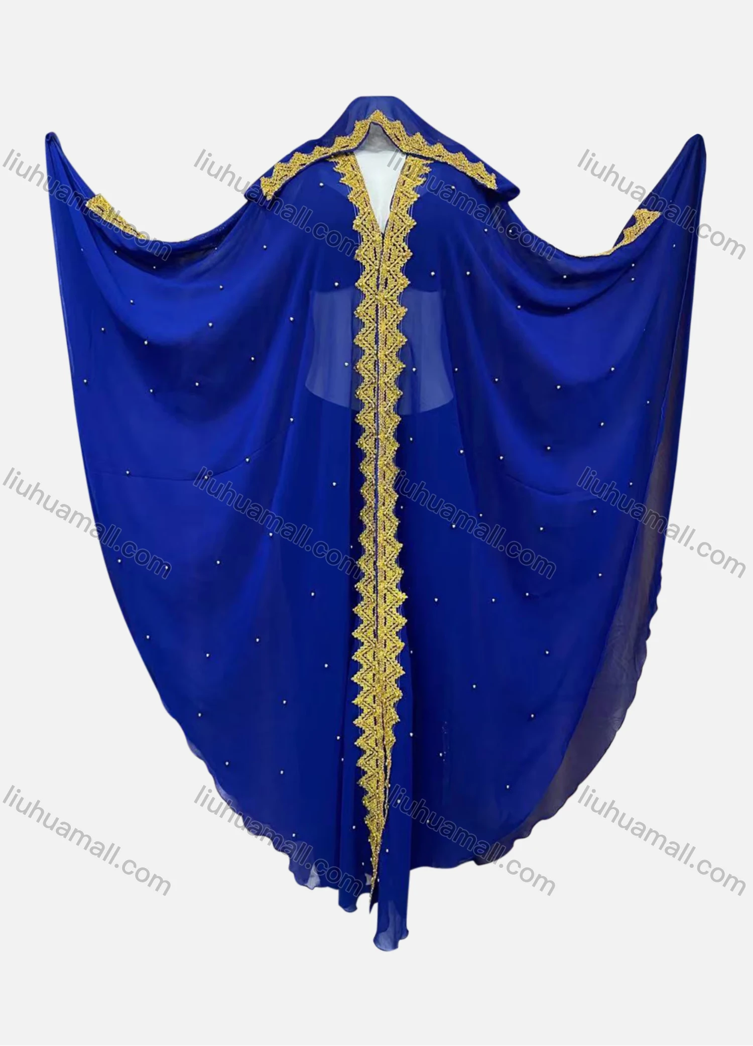 Wholesale Women's Muslim Islamic Modest Arabic Dubai Embroidery Beaded Hooded Kaftan Cloak - Liuhuamall