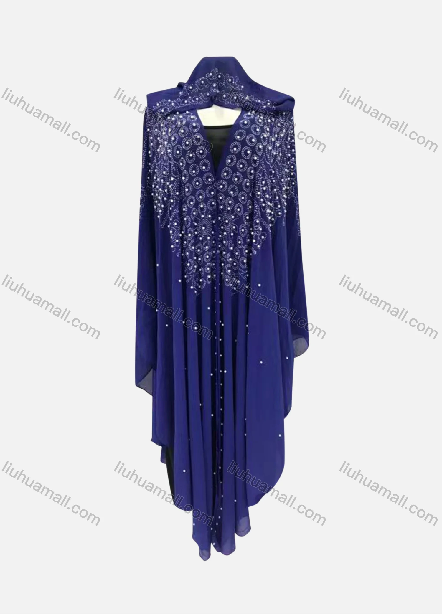 Wholesale Women's Muslim Islamic Modest Embroidery Sequin Arabic Dubai Beaded Open Front Hooded Kaftan Cloak - Liuhuamall