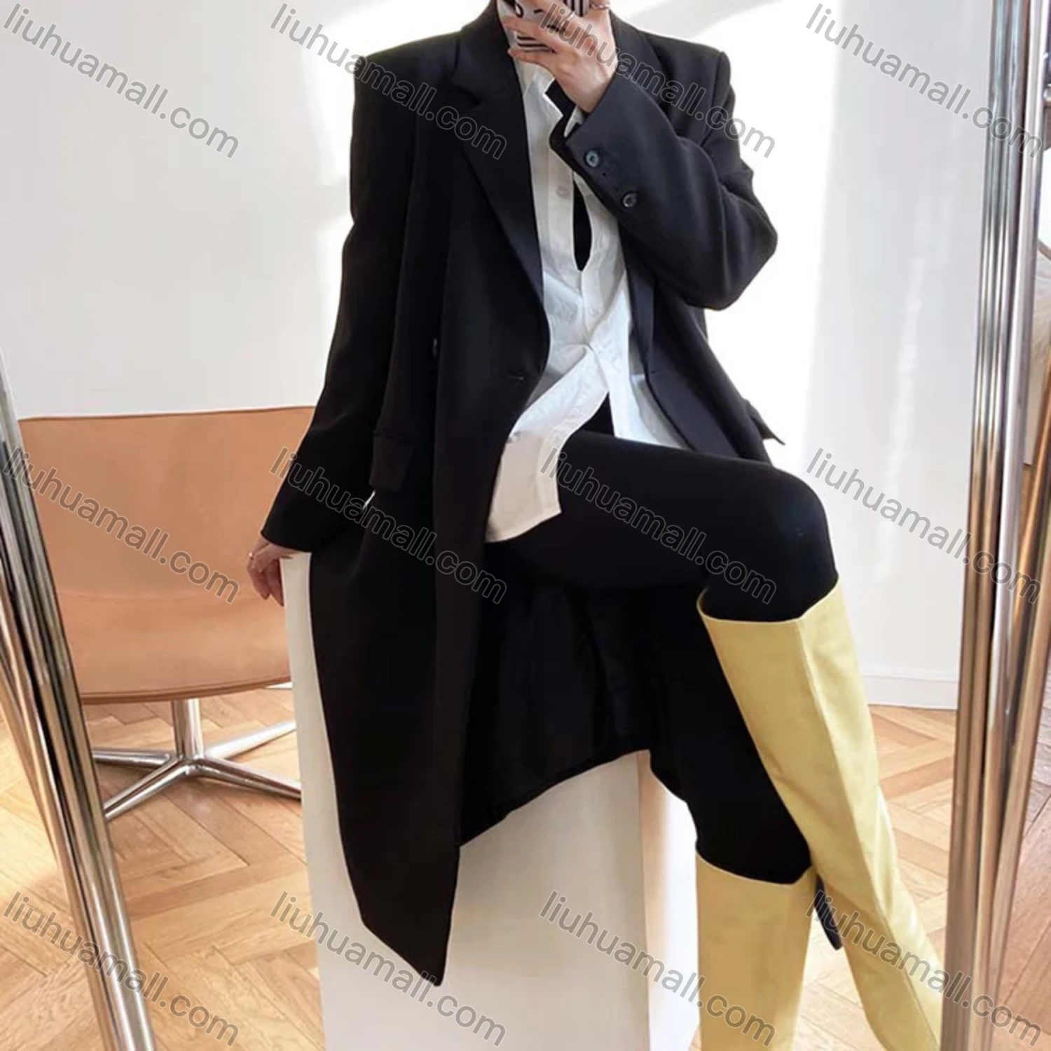 Wholesale Women's Plain Lapel Long Sleeve Mid Length Suit Coat - Liuhuamall