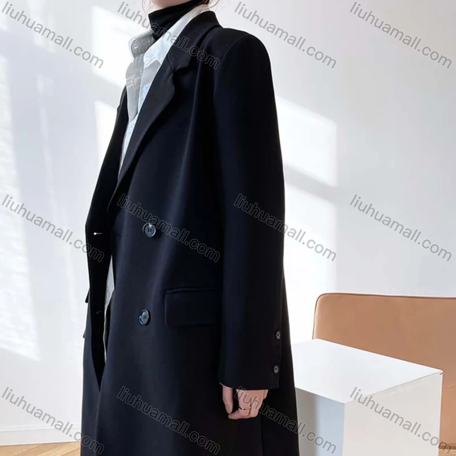 Wholesale Women's Plain Lapel Long Sleeve Mid Length Suit Coat - Liuhuamall