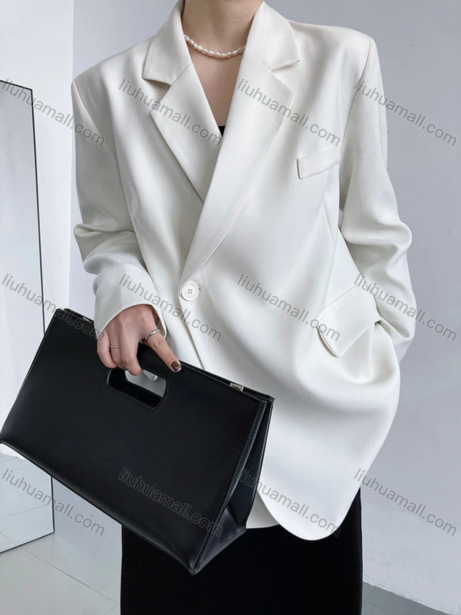 Wholesale Women's Plain Lapel Long Sleeve One Button Suit Jacket - Liuhuamall