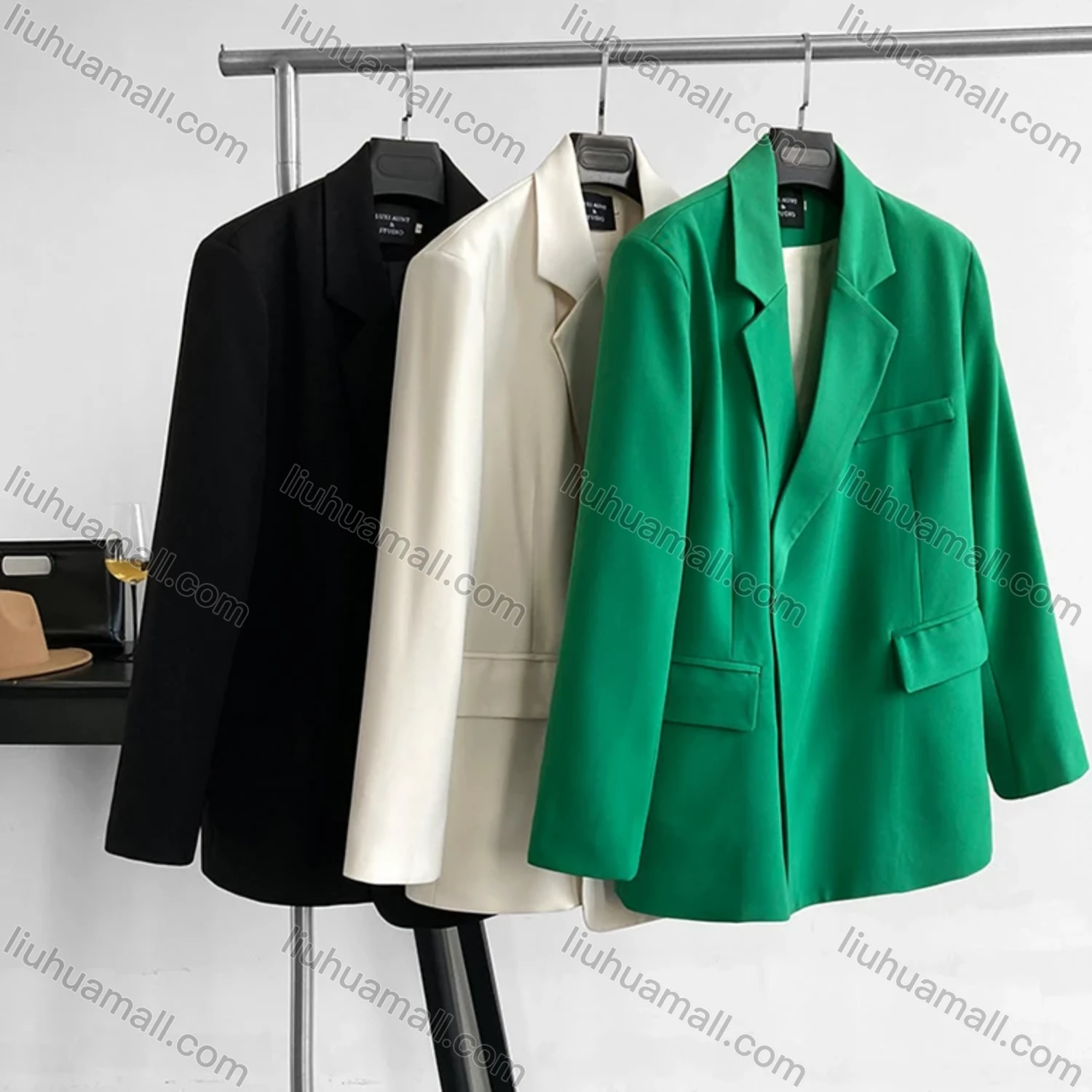Wholesale Women's Plain Lapel Long Sleeve One Button Suit Jacket - Liuhuamall