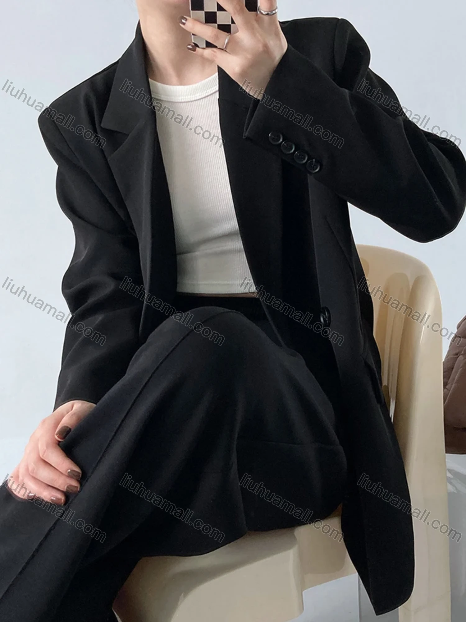 Wholesale Women's Plain Lapel Long Sleeve One Button Suit Jacket - Liuhuamall