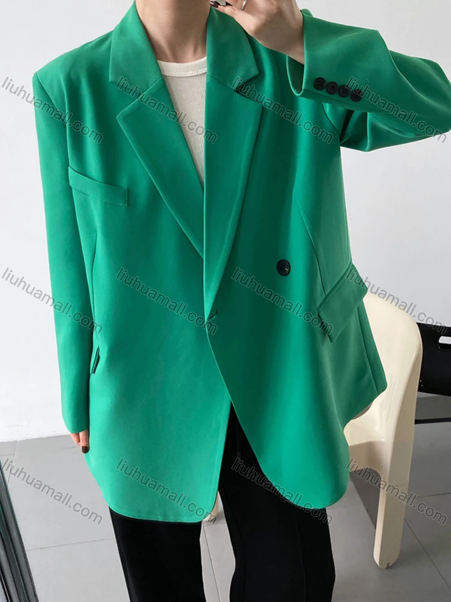 Wholesale Women's Plain Lapel Long Sleeve One Button Suit Jacket - Liuhuamall