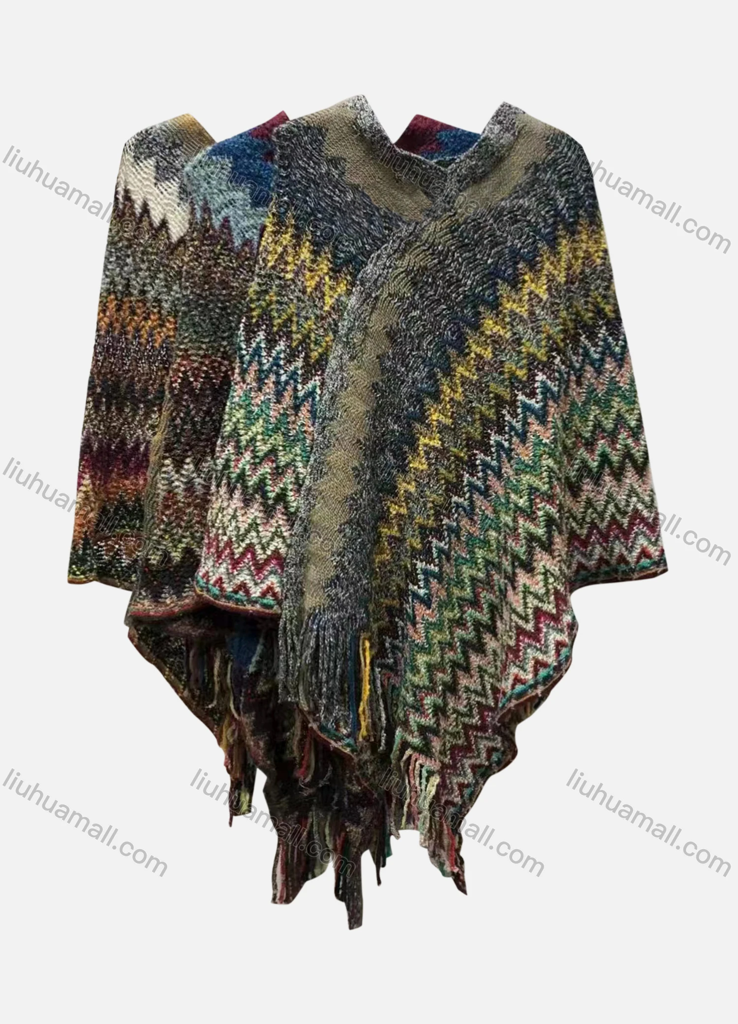 Wholesale Women's Casual Wave Print Stiching Color Scarf Hem Cape - Liuhuamall