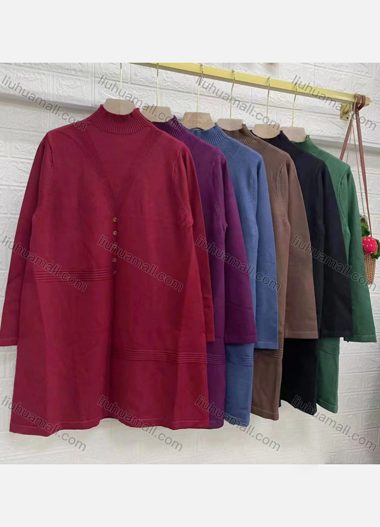 Wholesale Women's Casual Plain Mock Neck Button Decor Oversized Blouse - Liuhuamall