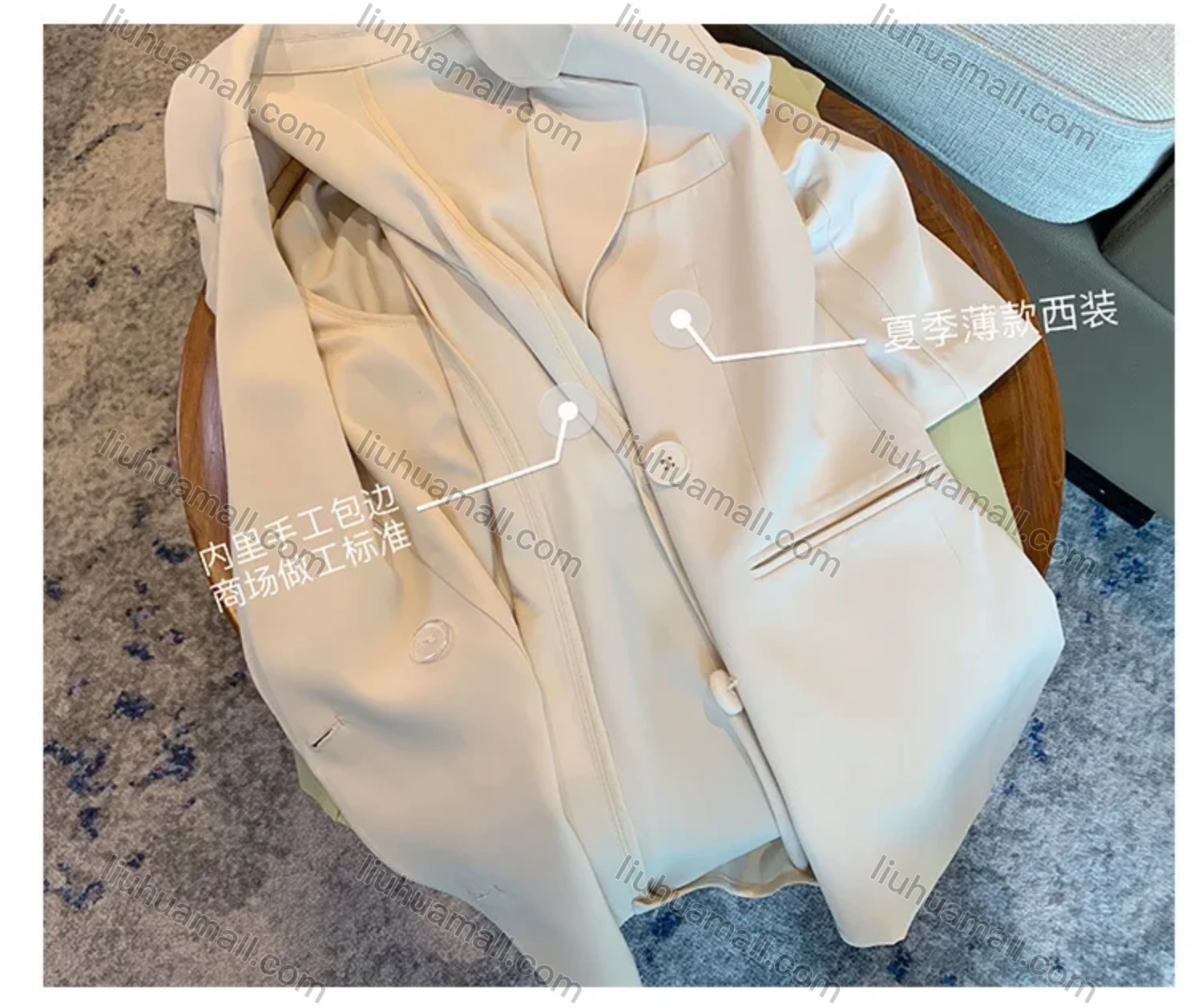 Wholesale Women's Plain Lapel Long Sleeve Double Breasted Suit Jacket - Liuhuamall