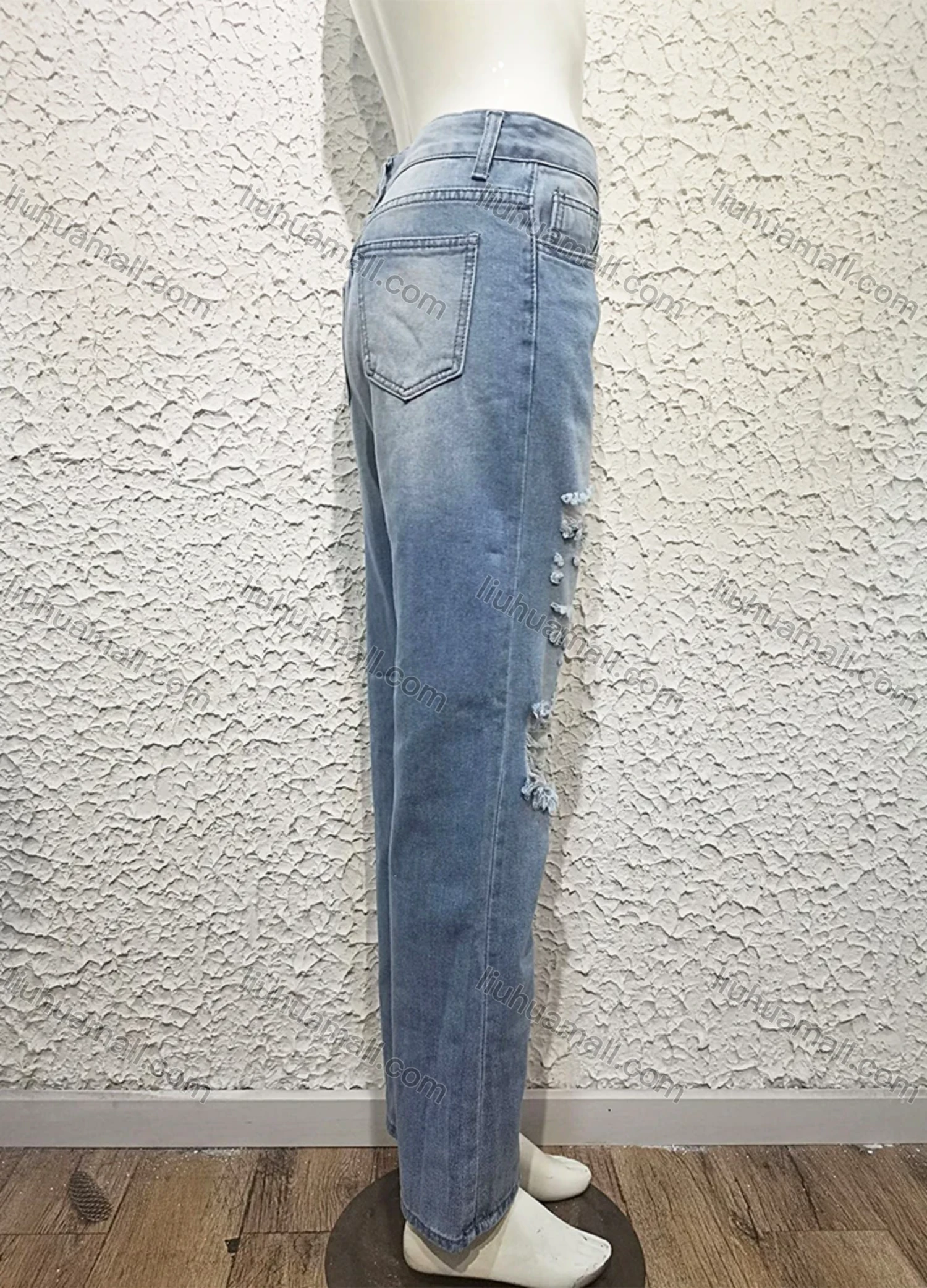 Wholesale Women's Casual Ripped Fray Raw Wide Leg Jean - Liuhuamall