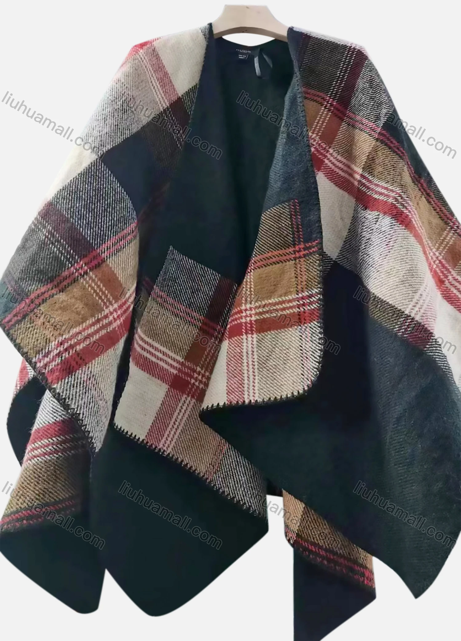 Wholesale Women's Casual Bat Sleeve Plaid Print Cape - Liuhuamall