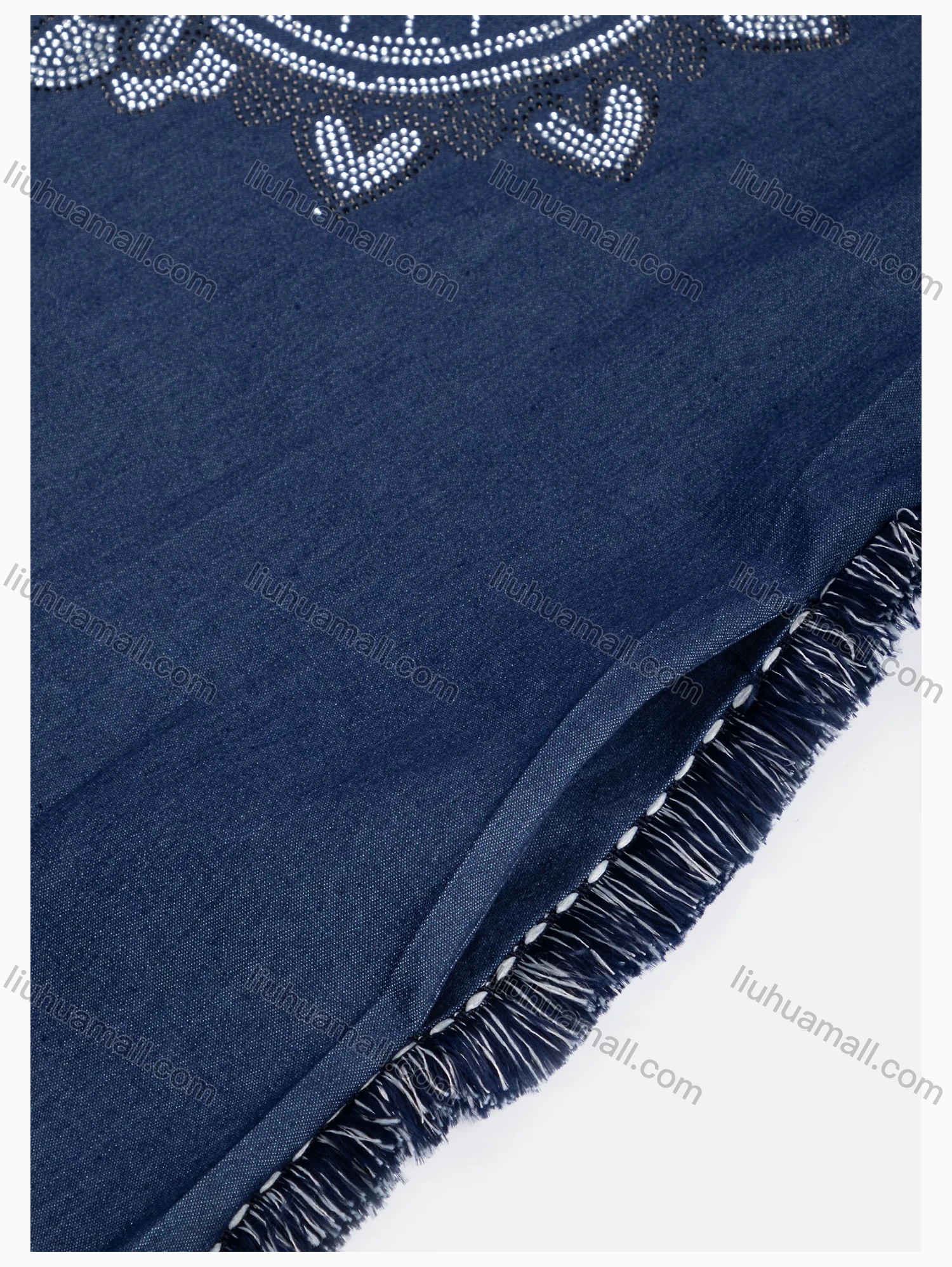 Wholesale Women's Casual Crew Neck Short Sleeve Sequin Embroidered Pearl Denim Dress - Liuhuamall