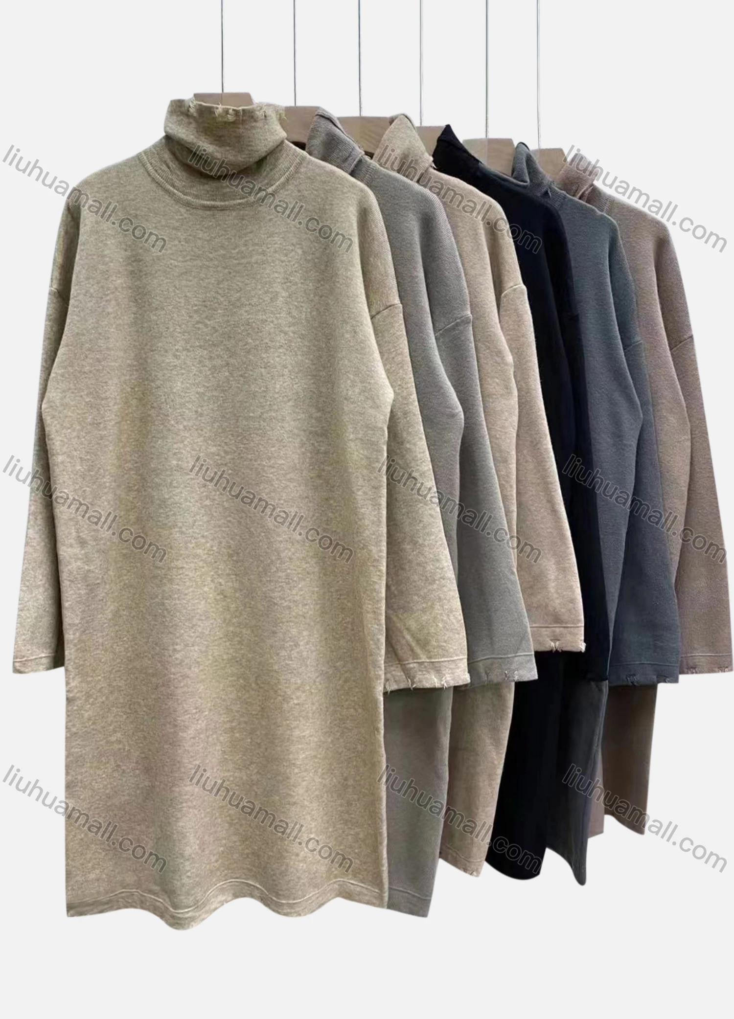 Wholesale Women's Casual Plain Turtleneck Long Sleeve Dress - Liuhuamall