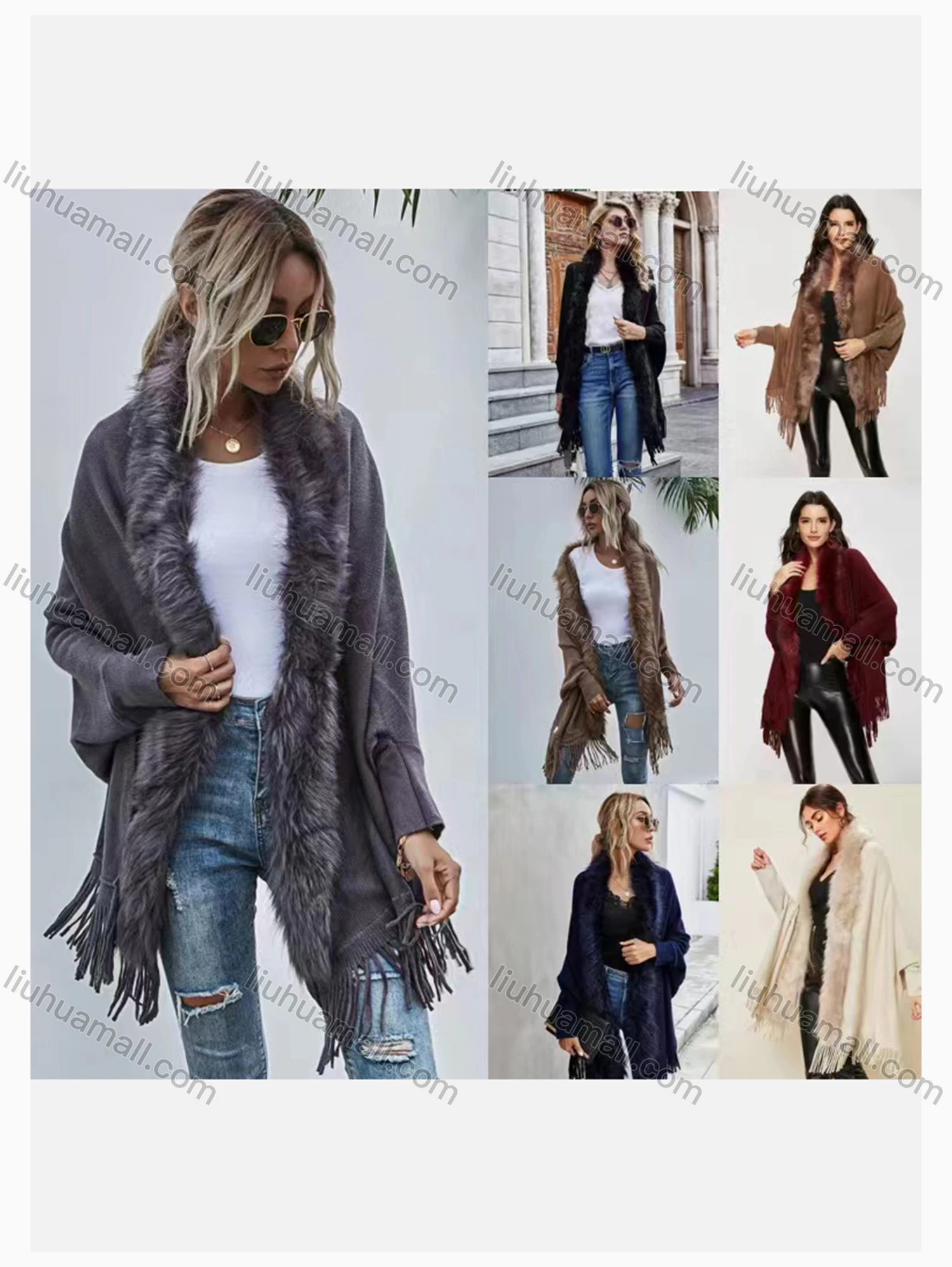 Wholesale Women's Causal Fashion Fuzzy Plain Cape - Liuhuamall