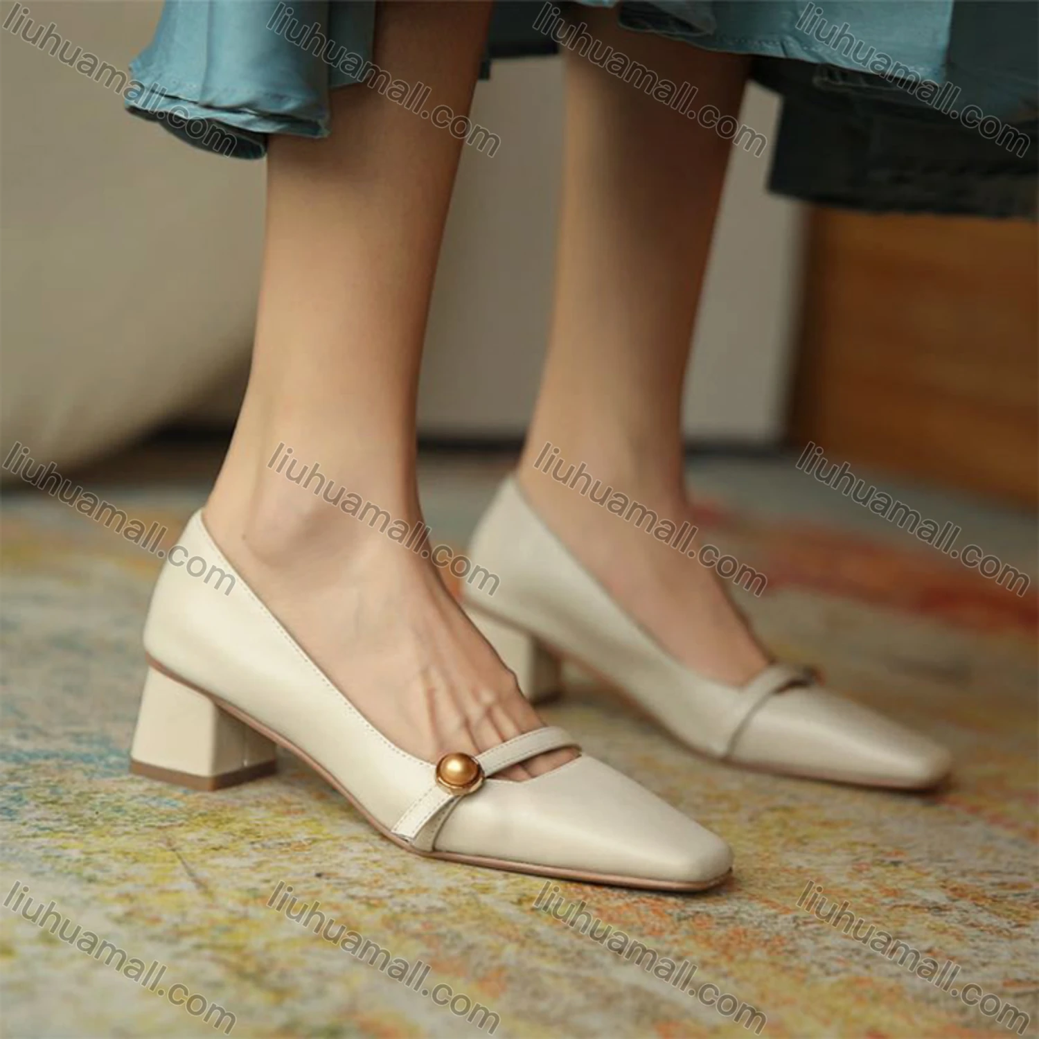 Wholesale Women Chunky Heels for Women Square Toe Pumps Dress Shoes - Liuhuamall