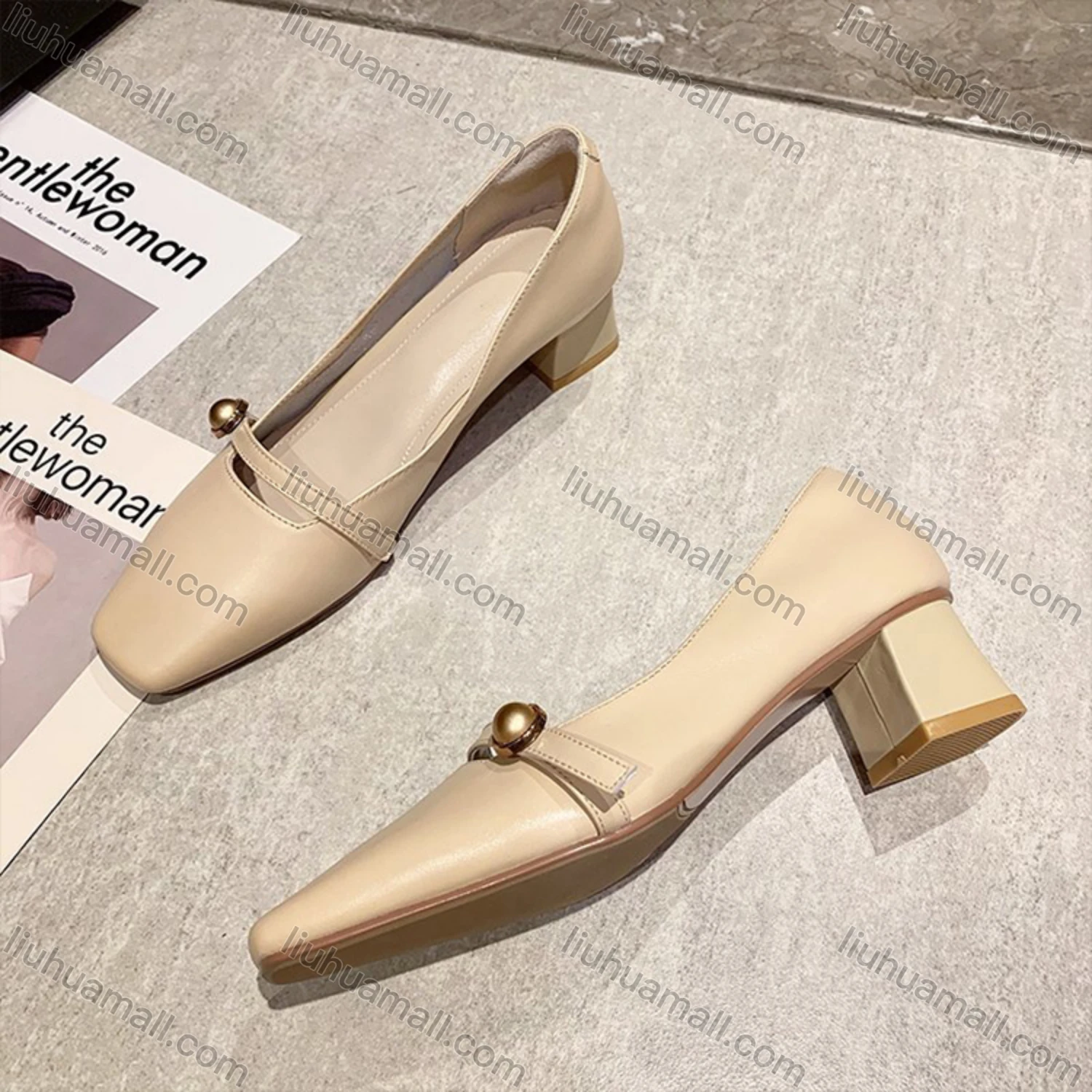 Wholesale Women Chunky Heels for Women Square Toe Pumps Dress Shoes - Liuhuamall