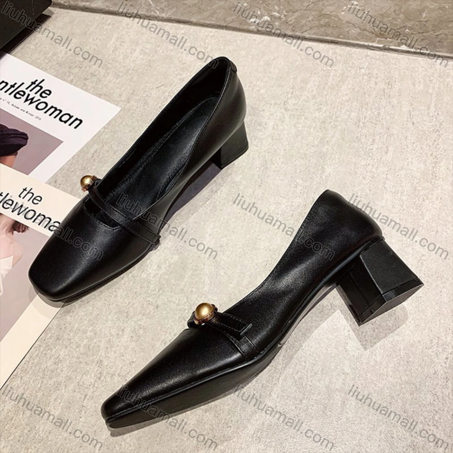 Wholesale Women Chunky Heels for Women Square Toe Pumps Dress Shoes - Liuhuamall