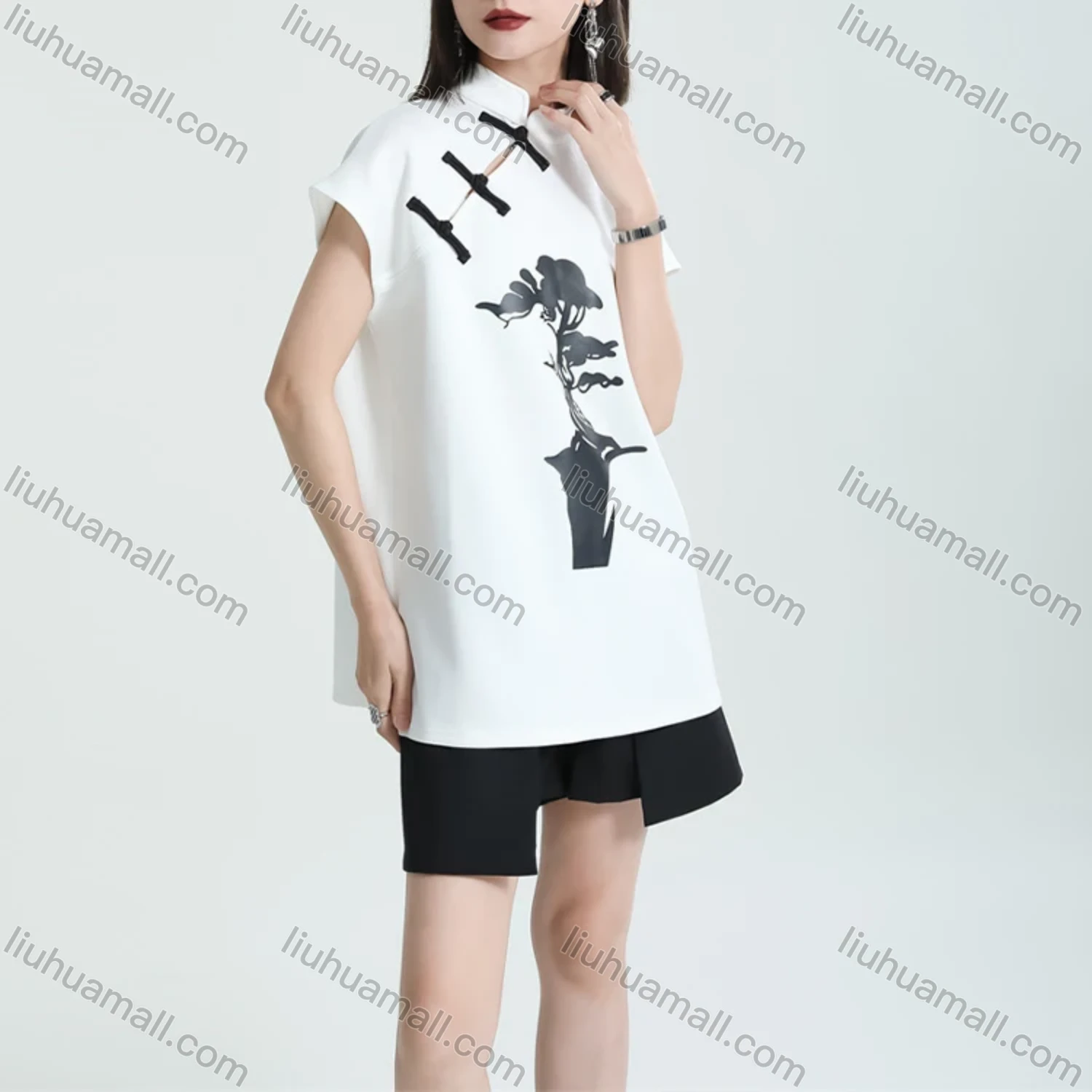 Wholesale Women's Casual Floral Print Buckle Tee - Liuhuamall