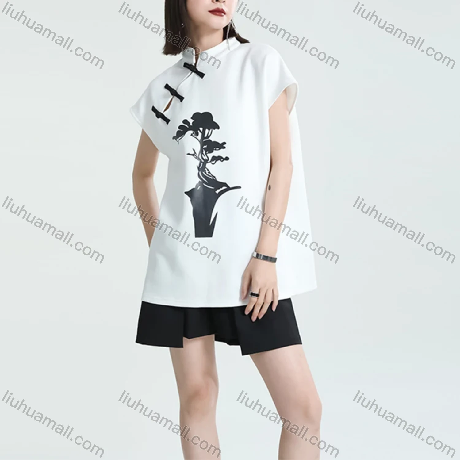 Wholesale Women's Casual Floral Print Buckle Tee - Liuhuamall