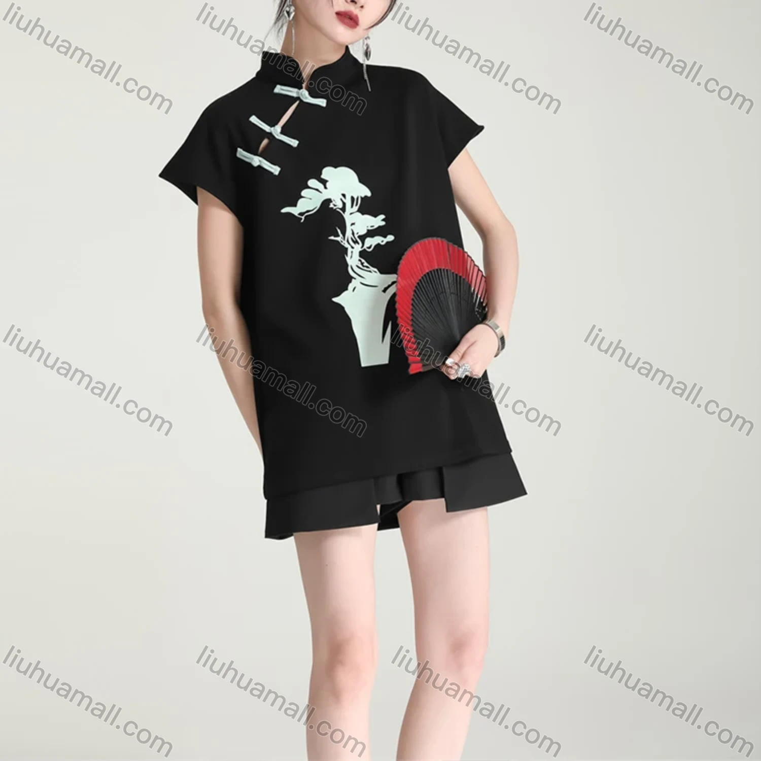 Wholesale Women's Casual Floral Print Buckle Tee - Liuhuamall