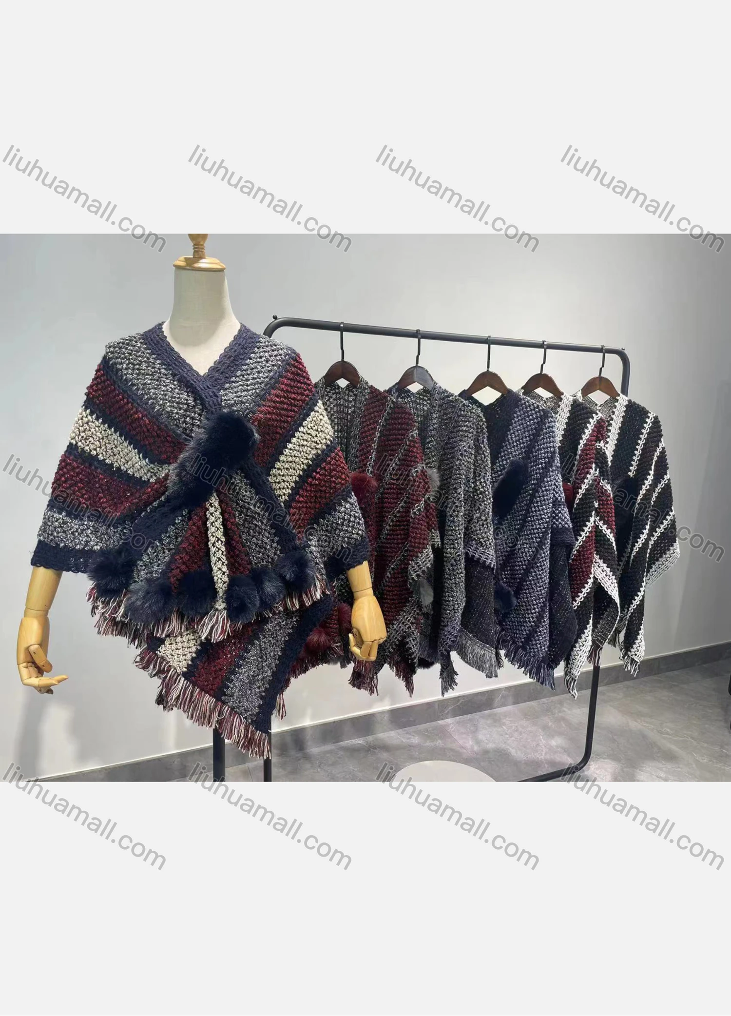 Wholesale Women's Causal Fashion Colorblock Fuzzy Cape - Liuhuamall