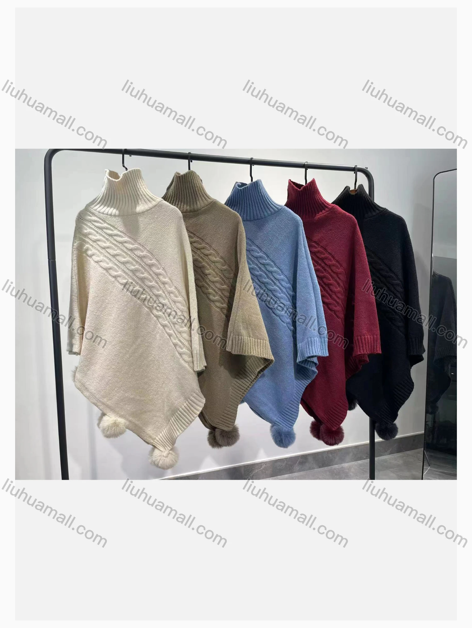 Wholesale Women's Causal Fashion High Neck Knit Plain Cape - Liuhuamall