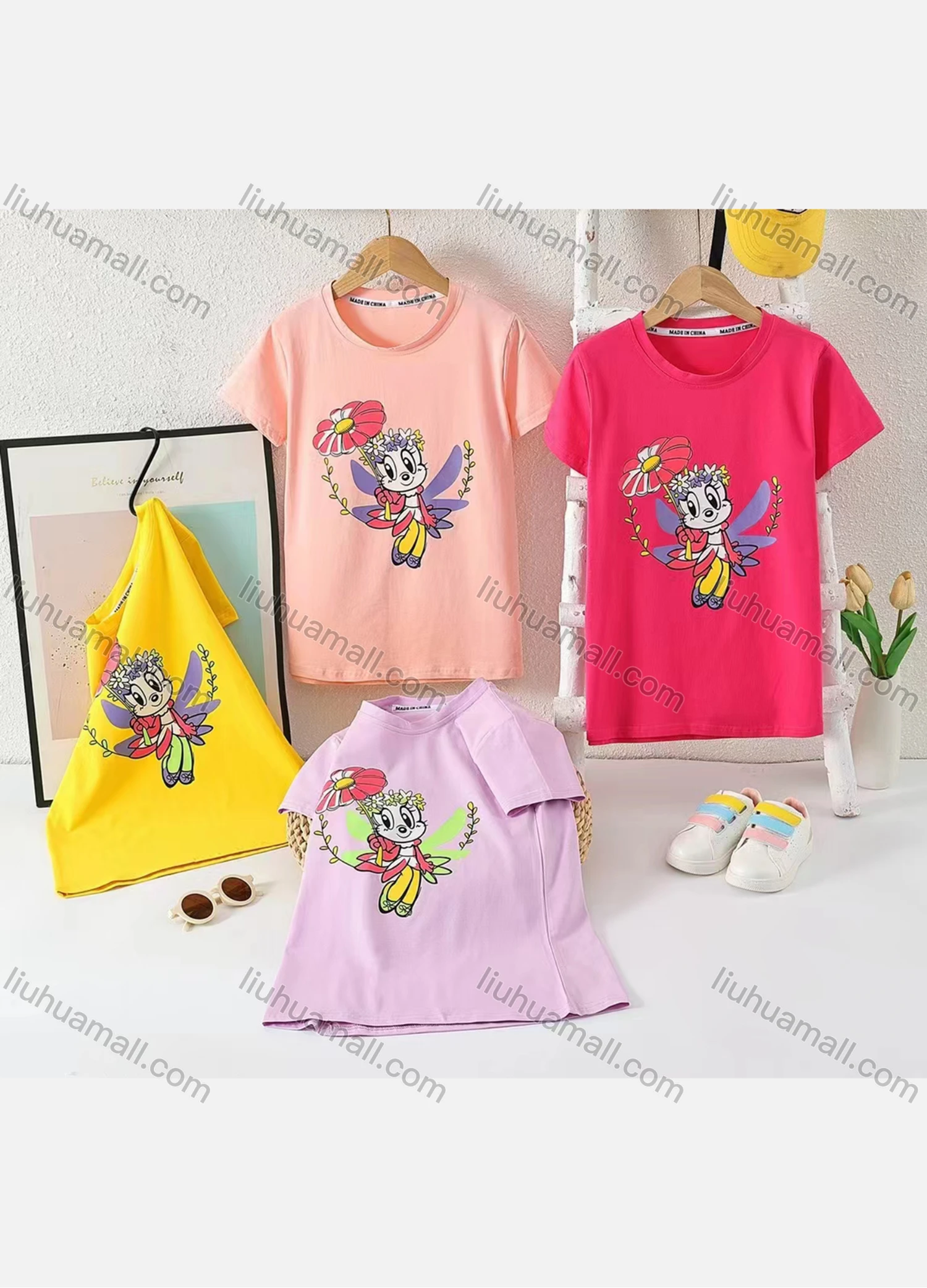 Wholesale Girls Casual Short Sleeve Crew Neck Lovely Graphic T-shirts - Liuhuamall