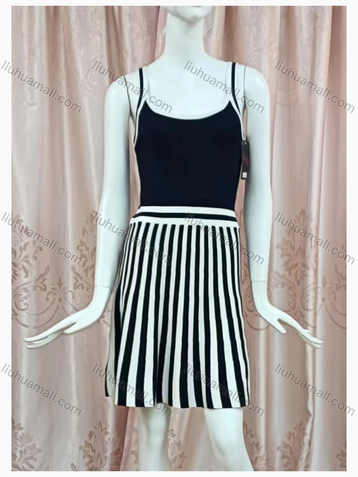 Wholesale Women's Casual Round Neck Striped Cami Dress - Liuhuamall