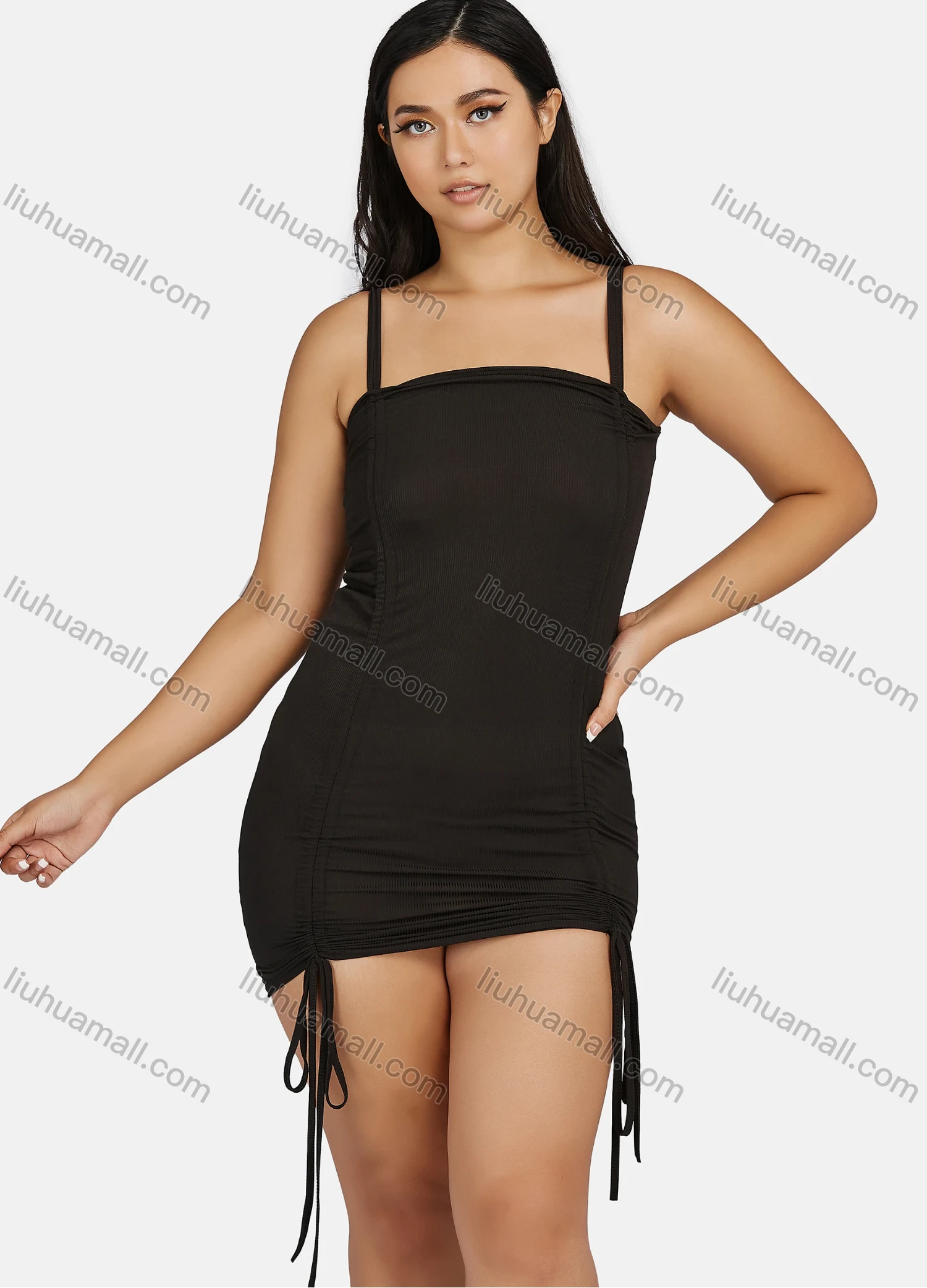 Wholesale Women's Sexy Club-wear Drawstring Plain Mini Dress - Liuhuamall