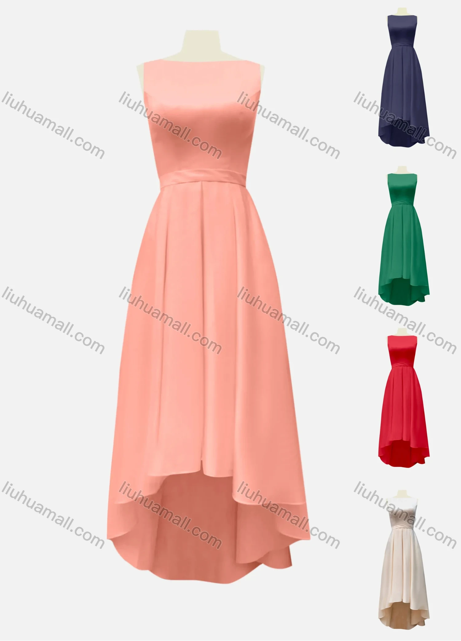 Wholesale Women's Elegant Sleeveless Plain High Low Hem Evening Dress - Liuhuamall