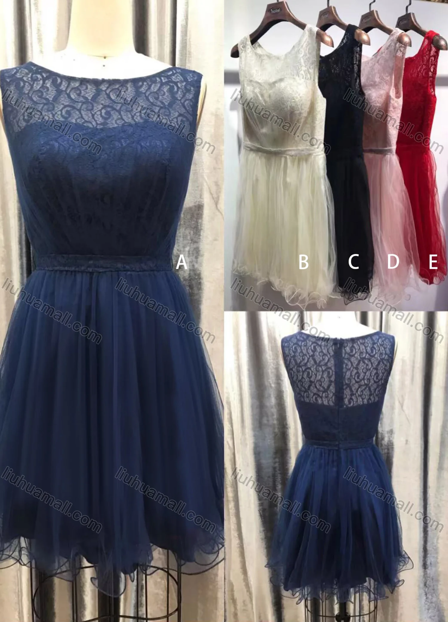 Wholesale Women's Glamorous Plain Bateau Neck Appliques Lace Pearl Decor Short Bridesmaid Dress WS-A002# - Liuhuamall