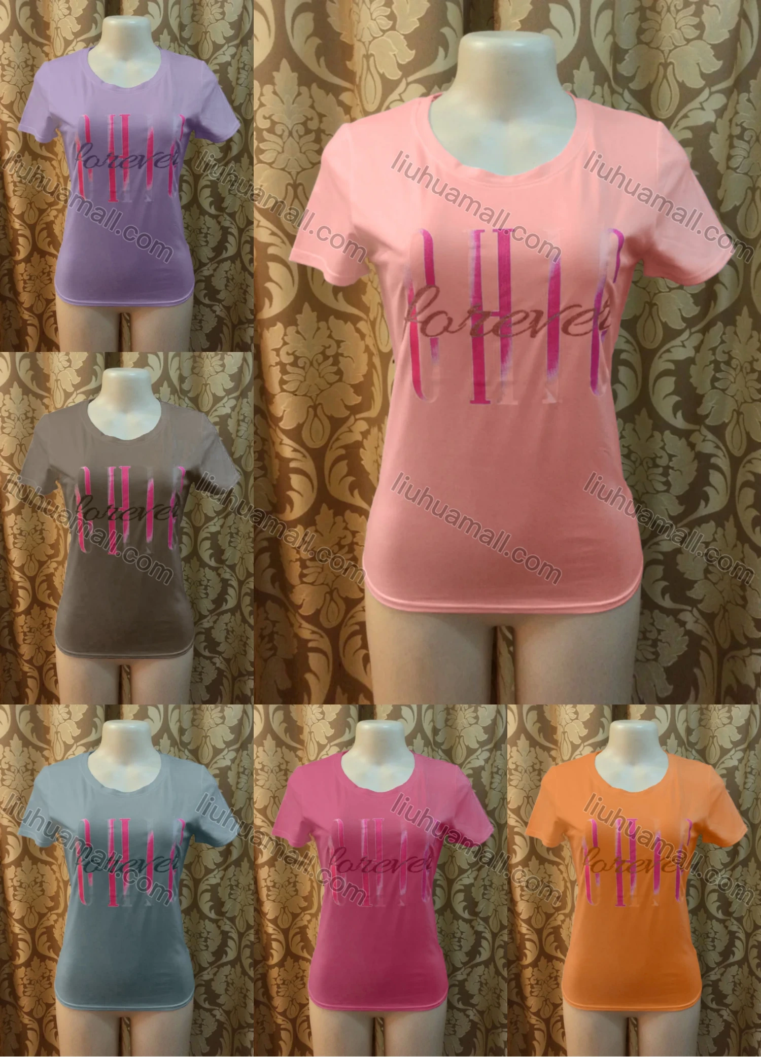 Wholesale Women's Casusal Glitter Letter Print Round Neck Short Sleeve Tee - Liuhuamall