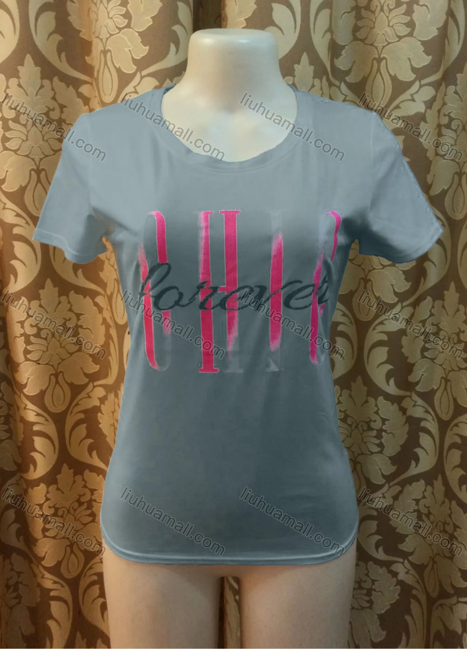 Wholesale Women's Casusal Glitter Letter Print Round Neck Short Sleeve Tee - Liuhuamall