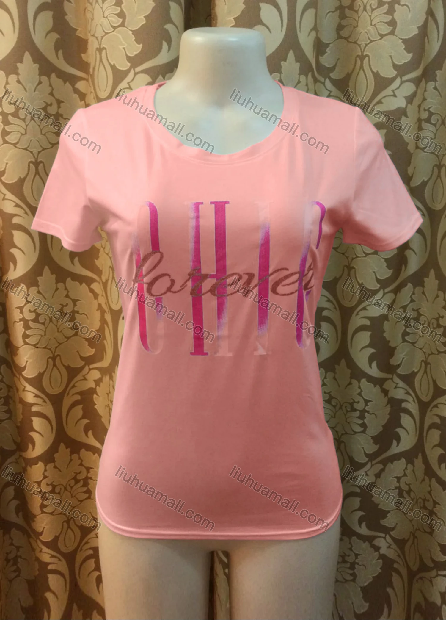 Wholesale Women's Casusal Glitter Letter Print Round Neck Short Sleeve Tee - Liuhuamall