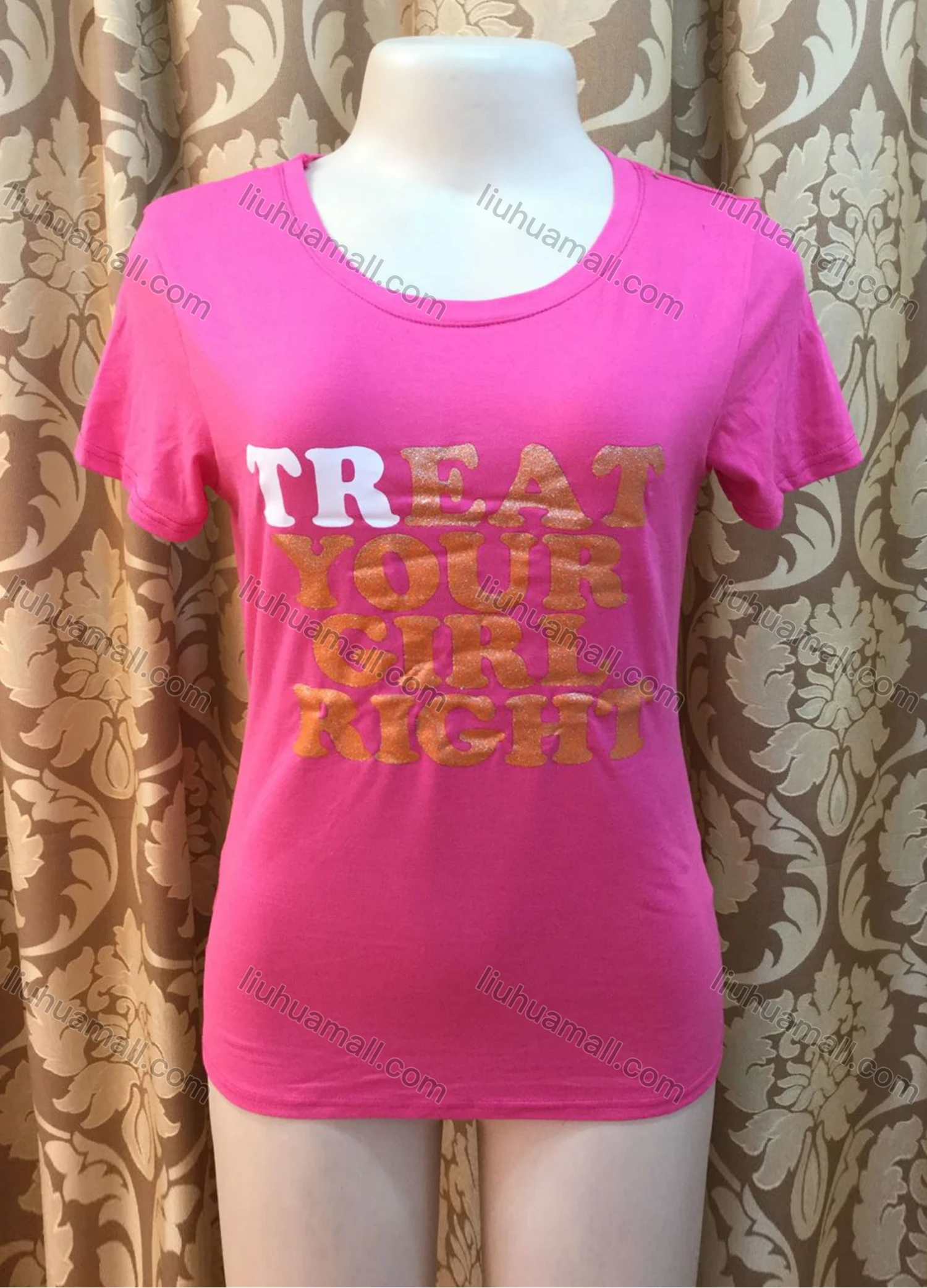 Wholesale Women's Casusal Glitter Letter Print Round Neck Short Sleeve Tee - Liuhuamall