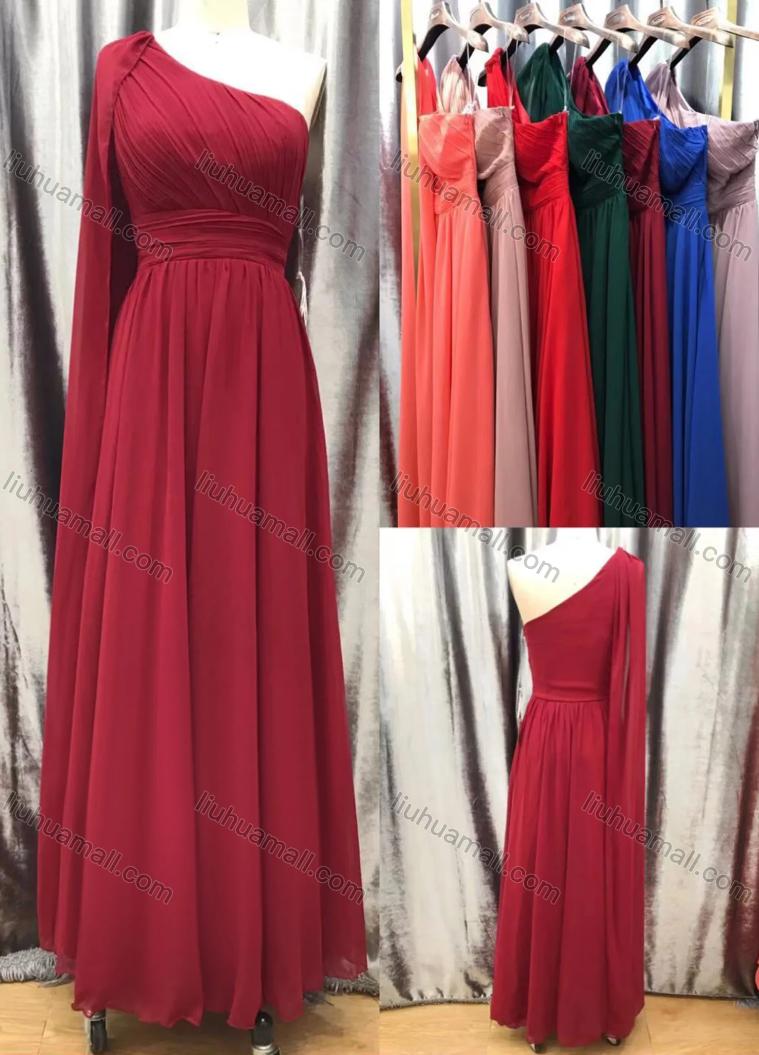 Wholesale Women's Glamorous Plain One Shoulder Bandage Evening Dress XF-A297# - Liuhuamall