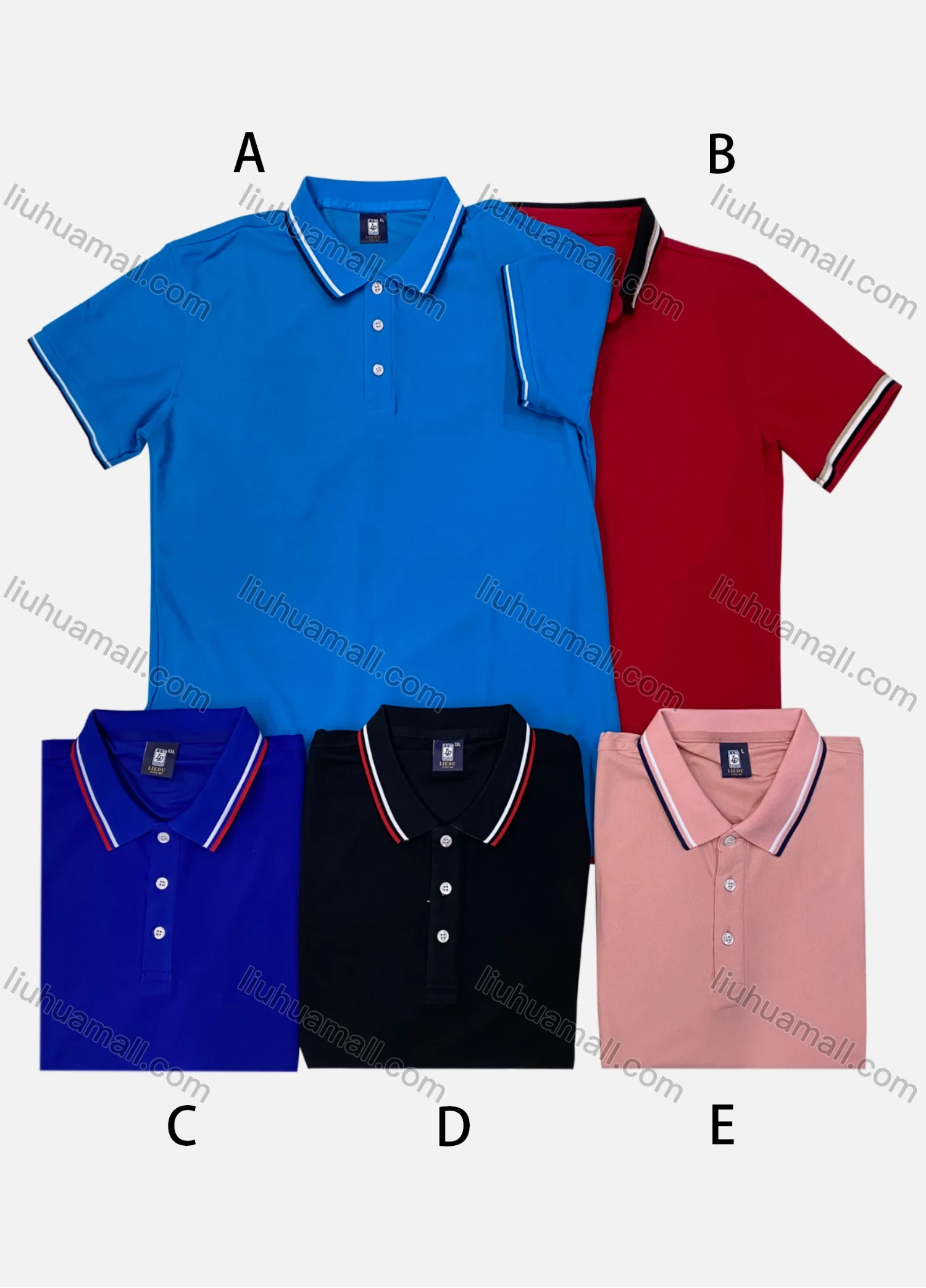 Wholesale Men's Casual Plain Short Sleeve Striped Trim Polo Shirts - Liuhuamall