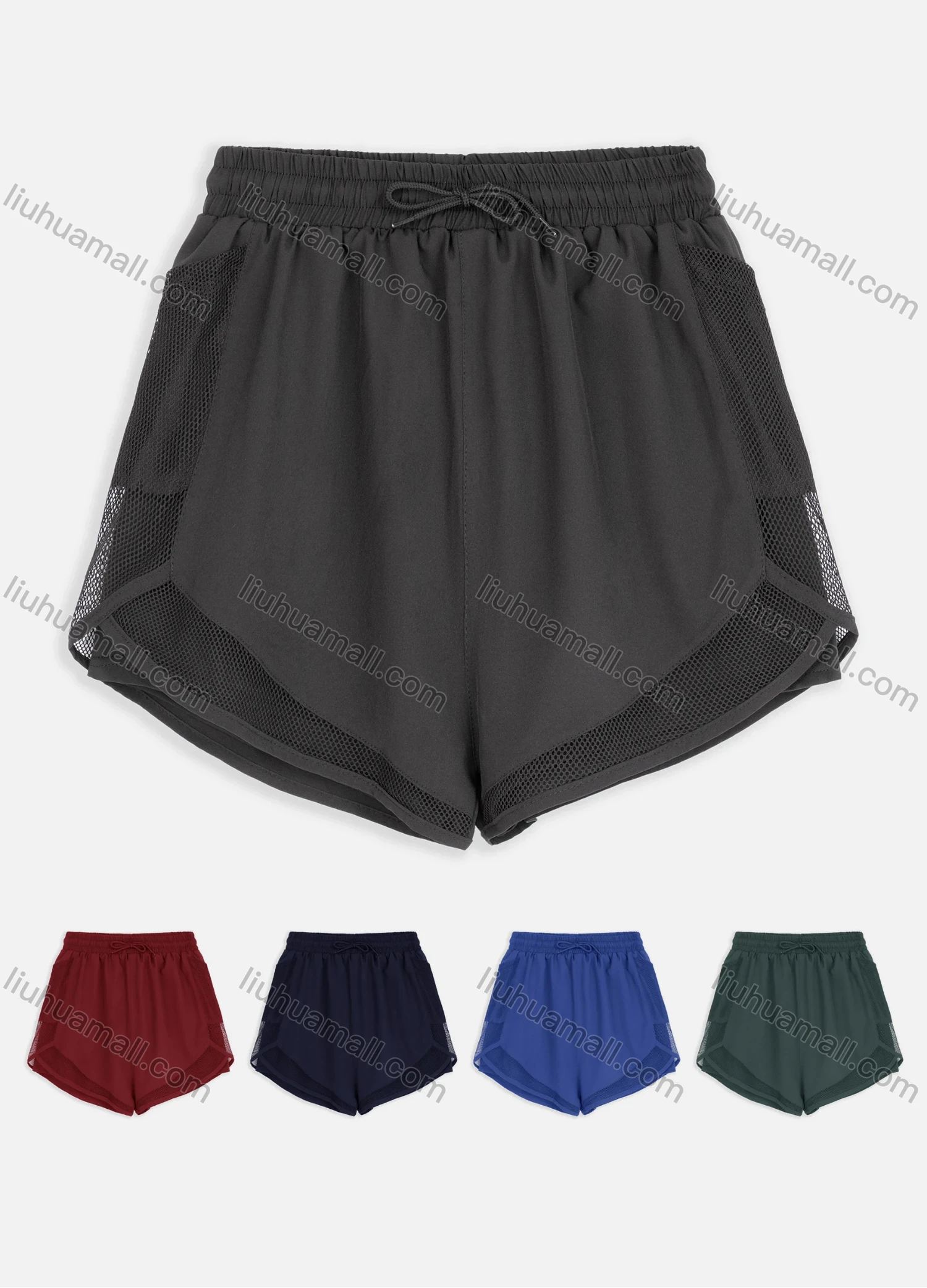 Wholesale Women's Sporty Plain Mesh Drawstring Shorts QYN-2024# - Liuhuamall
