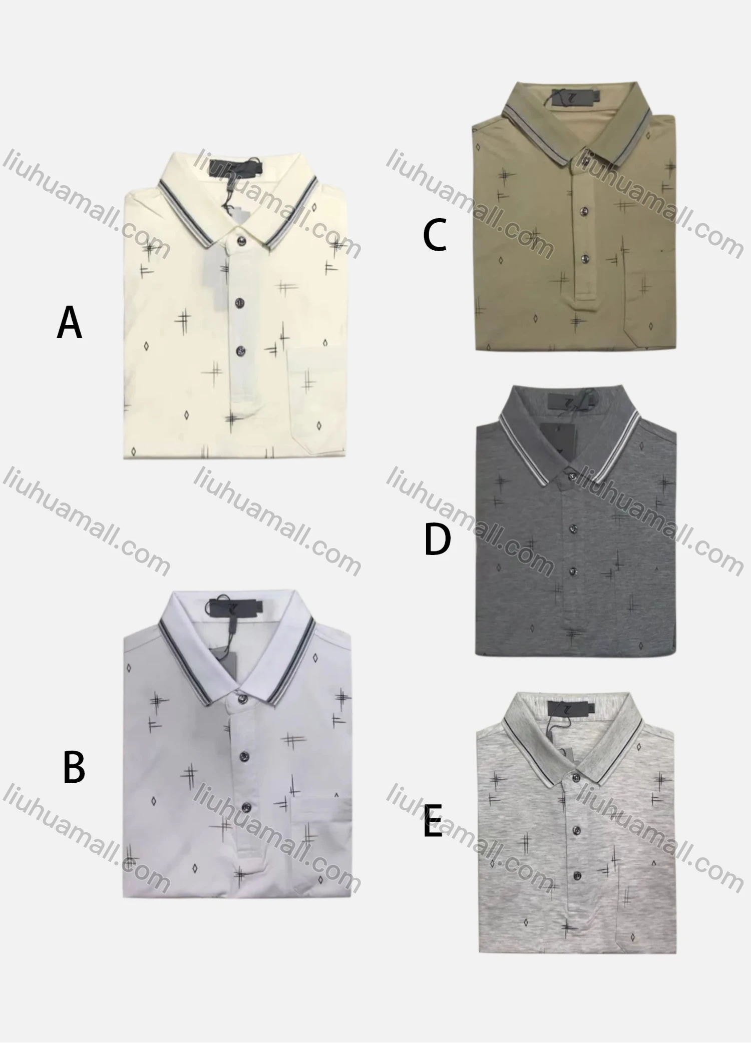 Wholesale Men's Casual Short Sleeve Allover Print Striped Trim Button Front Polo Shirts - Liuhuamall