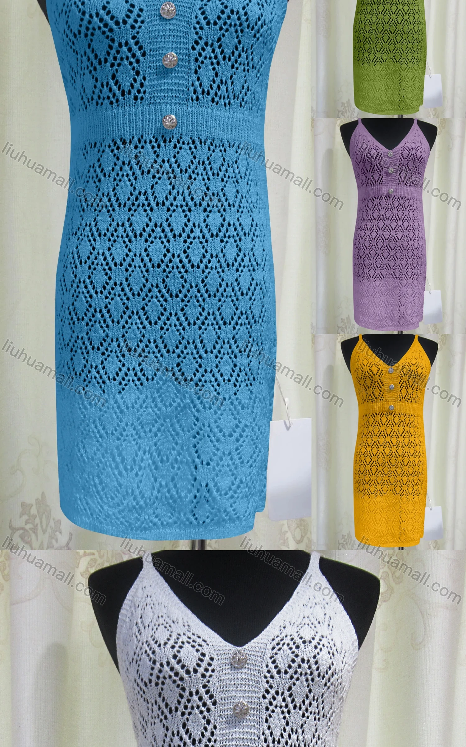 Wholesale Women's Casual Hollow Out Button Decor Knit Cami Dress - Liuhuamall