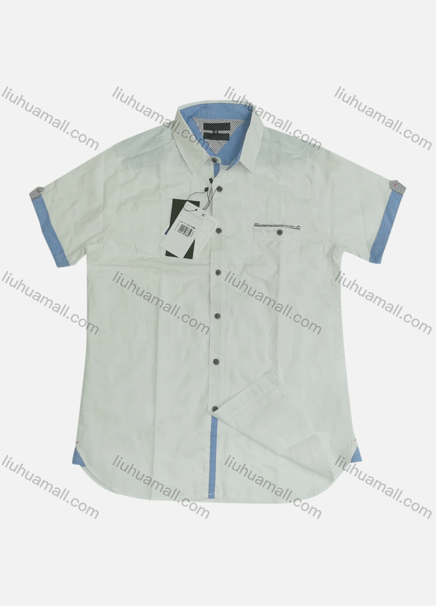 Wholesale Men's Casual Plain Short Sleeve Patch Pocket Shirt - Liuhuamall