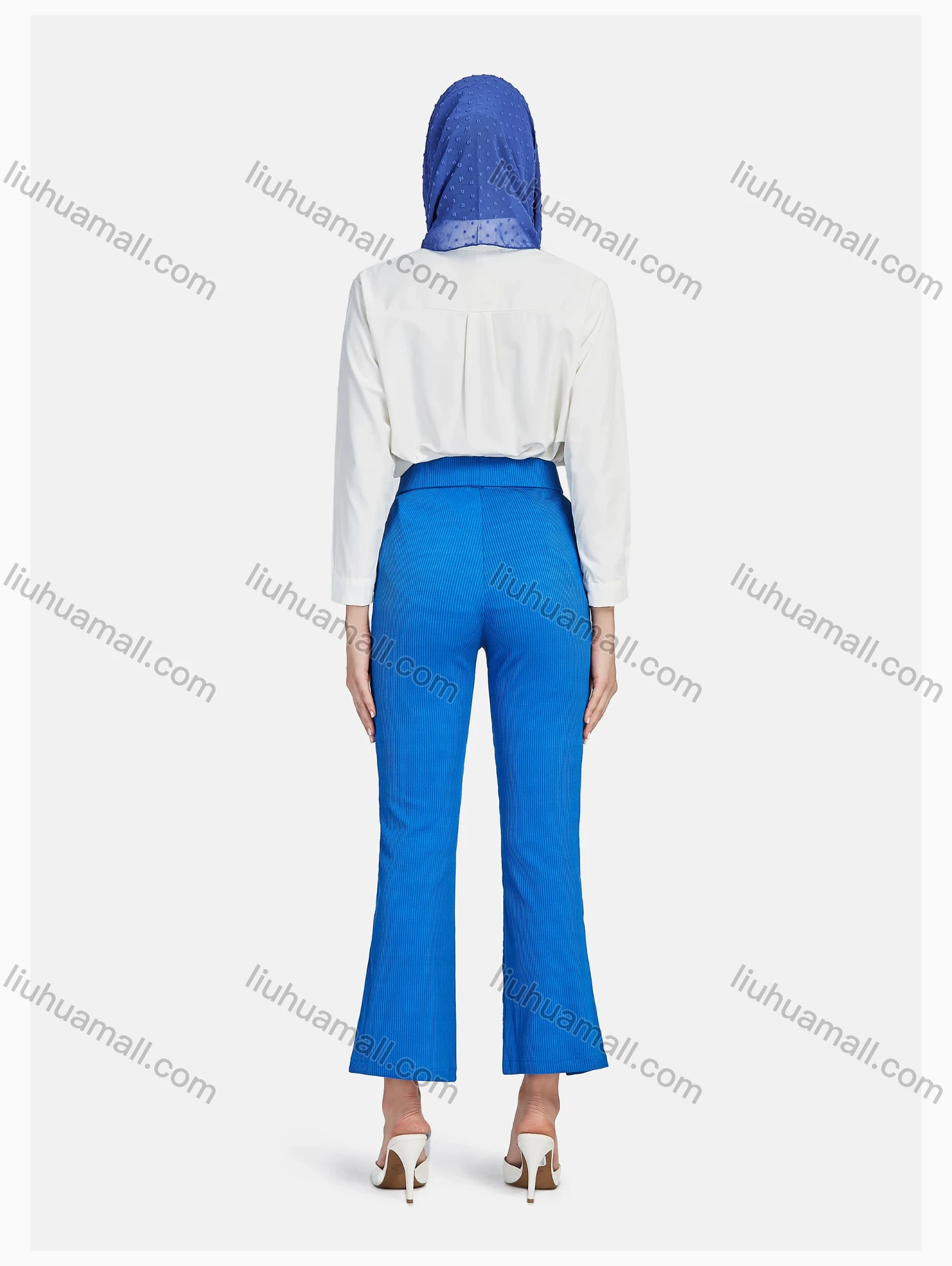 Wholesale Women's Elegant Elastic Waist Pleated Loose Casual Split Front Flare Trouser - Liuhuamall
