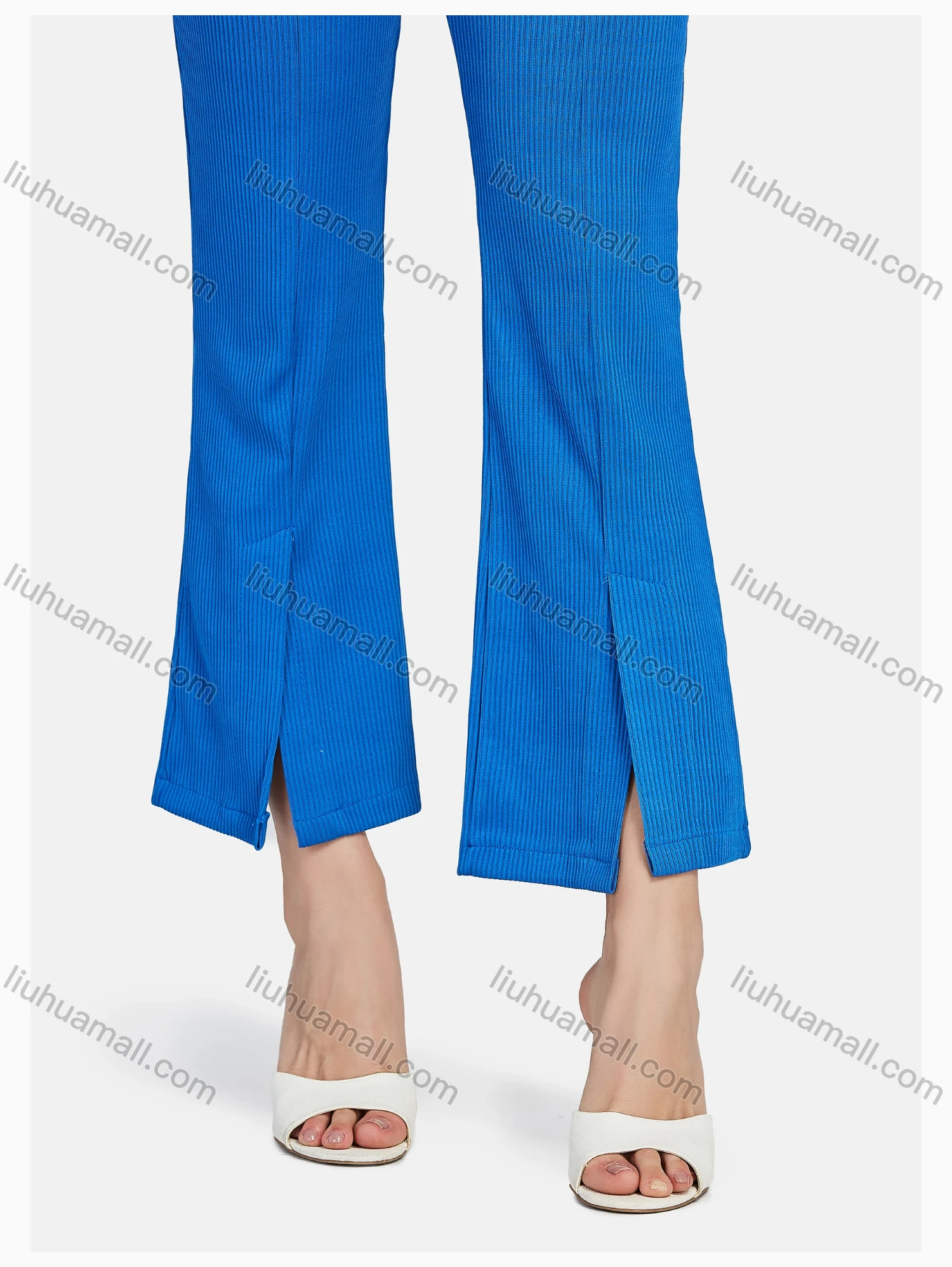 Wholesale Women's Elegant Elastic Waist Pleated Loose Casual Split Front Flare Trouser - Liuhuamall