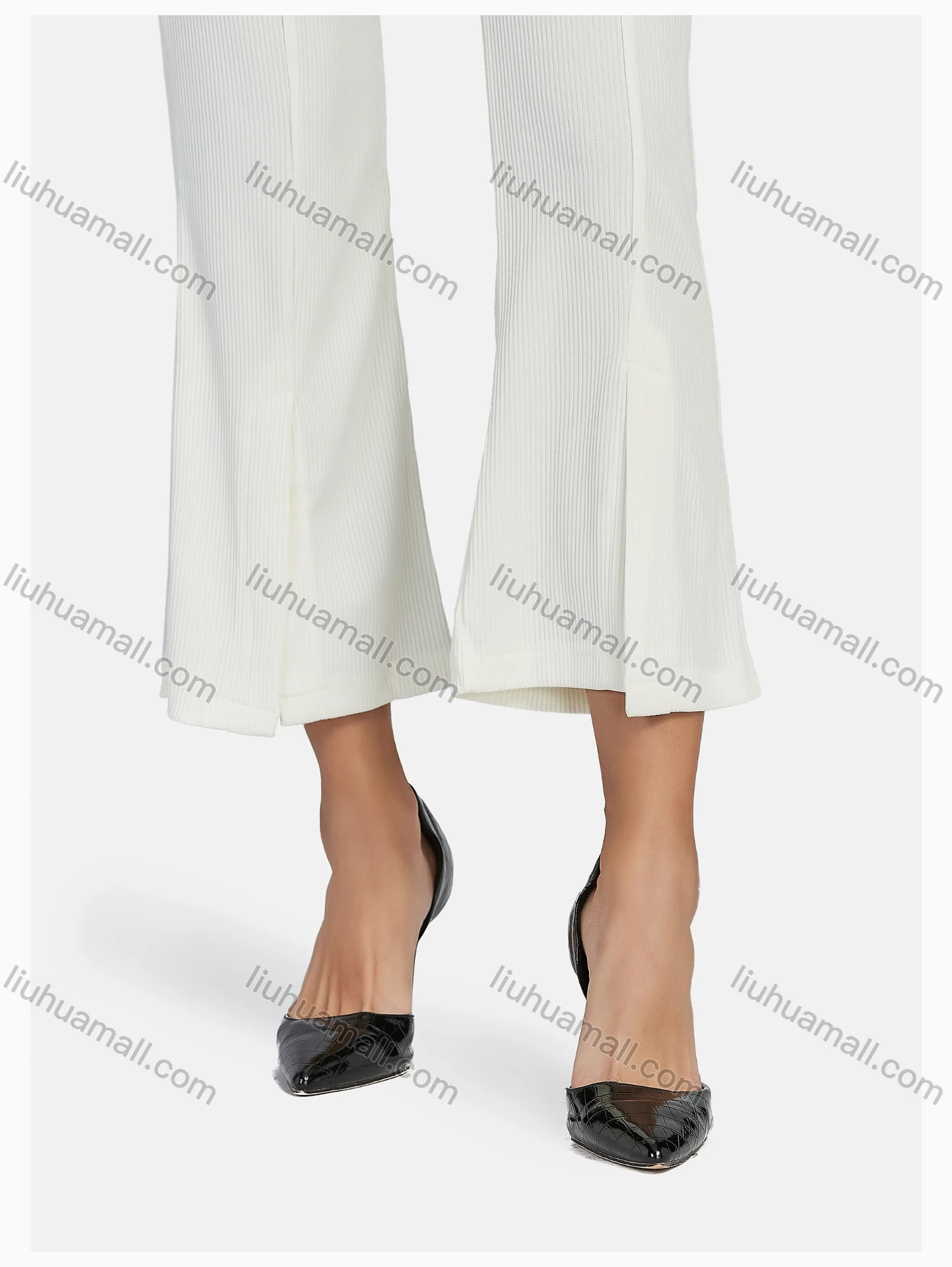 Wholesale Women's Elegant Elastic Waist Pleated Loose Casual Split Front Flare Trouser - Liuhuamall