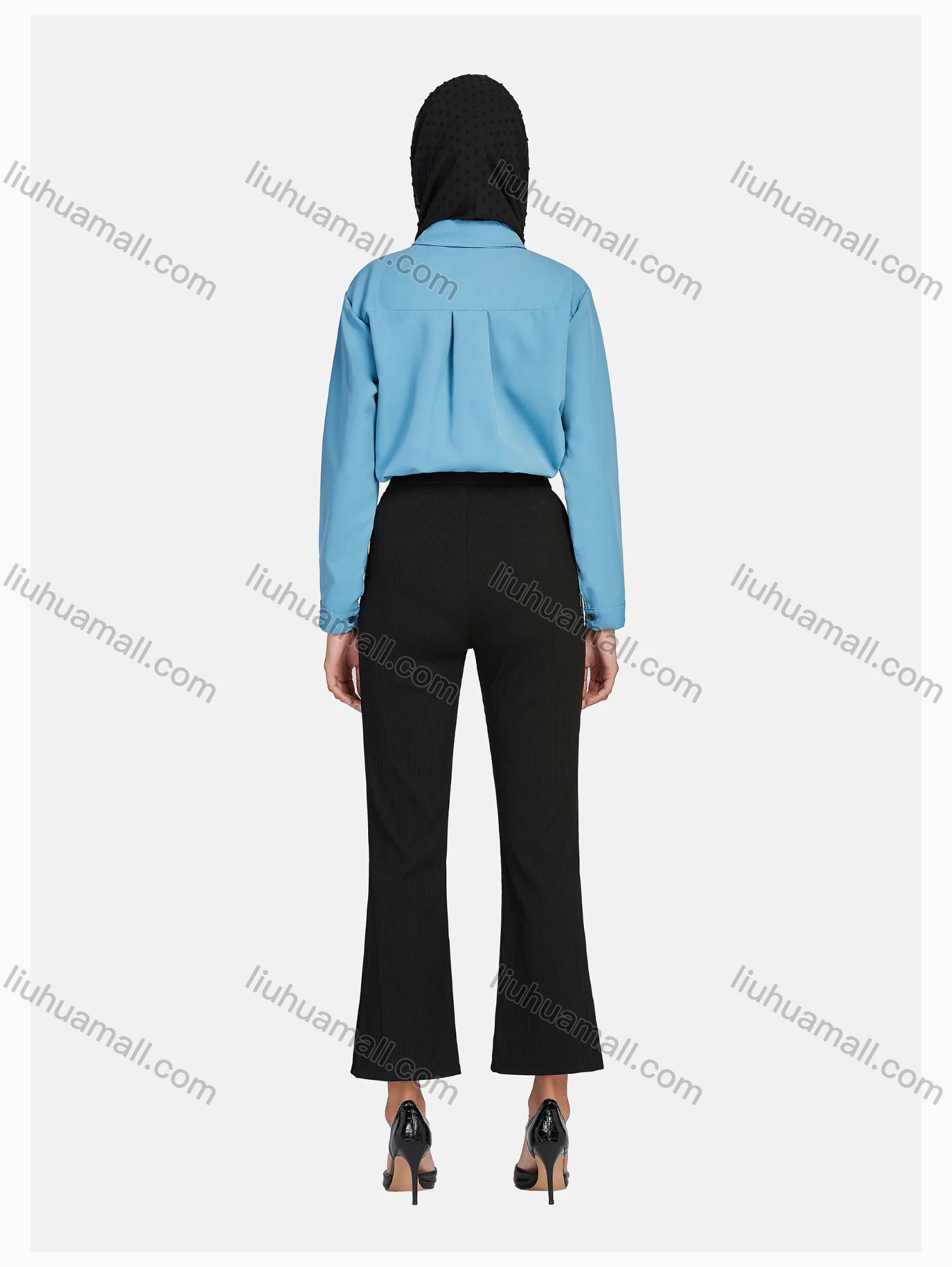 Wholesale Women's Elegant Elastic Waist Pleated Loose Casual Split Front Flare Trouser - Liuhuamall