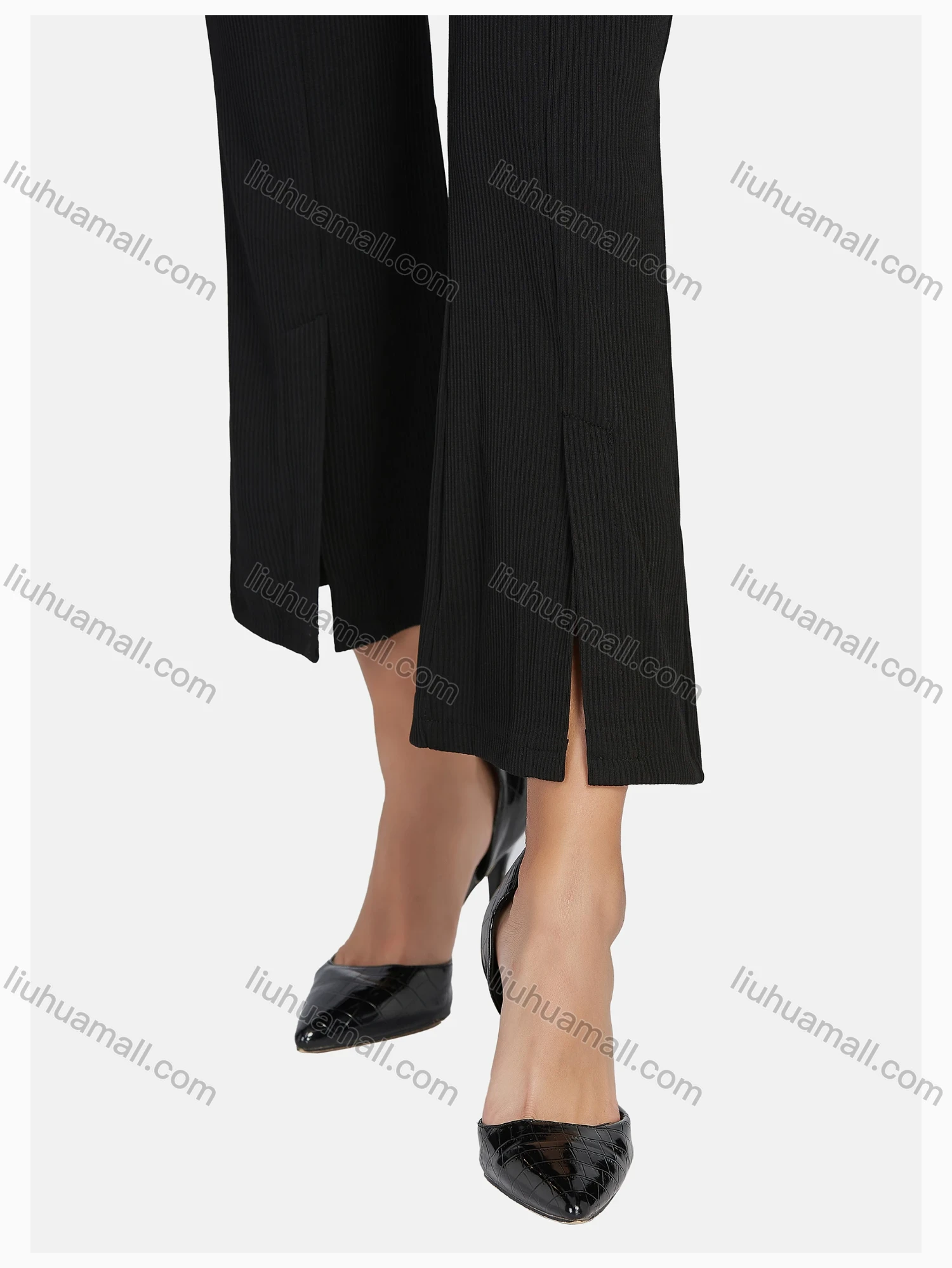 Wholesale Women's Elegant Elastic Waist Pleated Loose Casual Split Front Flare Trouser - Liuhuamall
