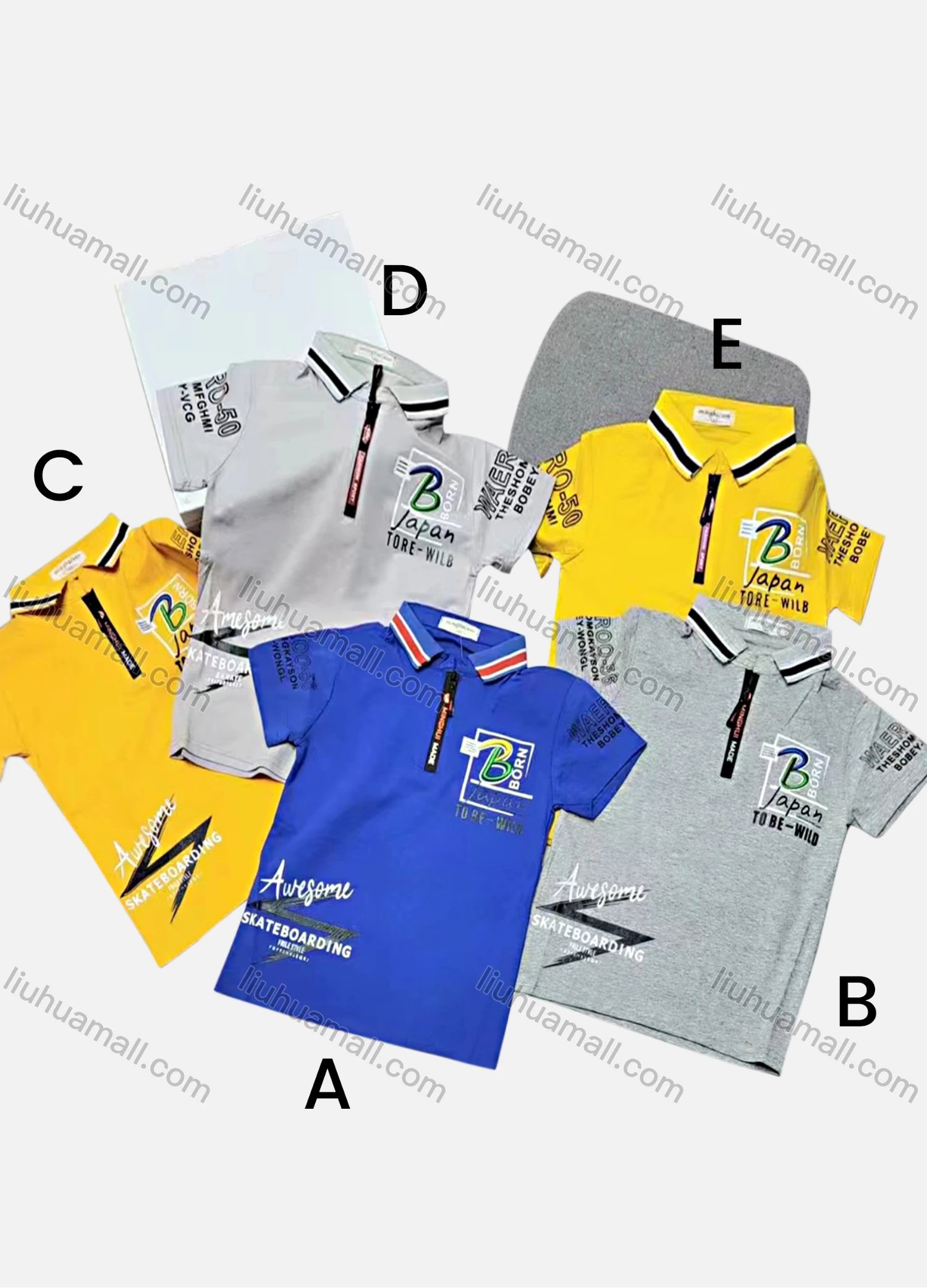 Wholesale Boys Casual Short Sleeve Letter Graphic Zipper Front Polo Shirts - Liuhuamall