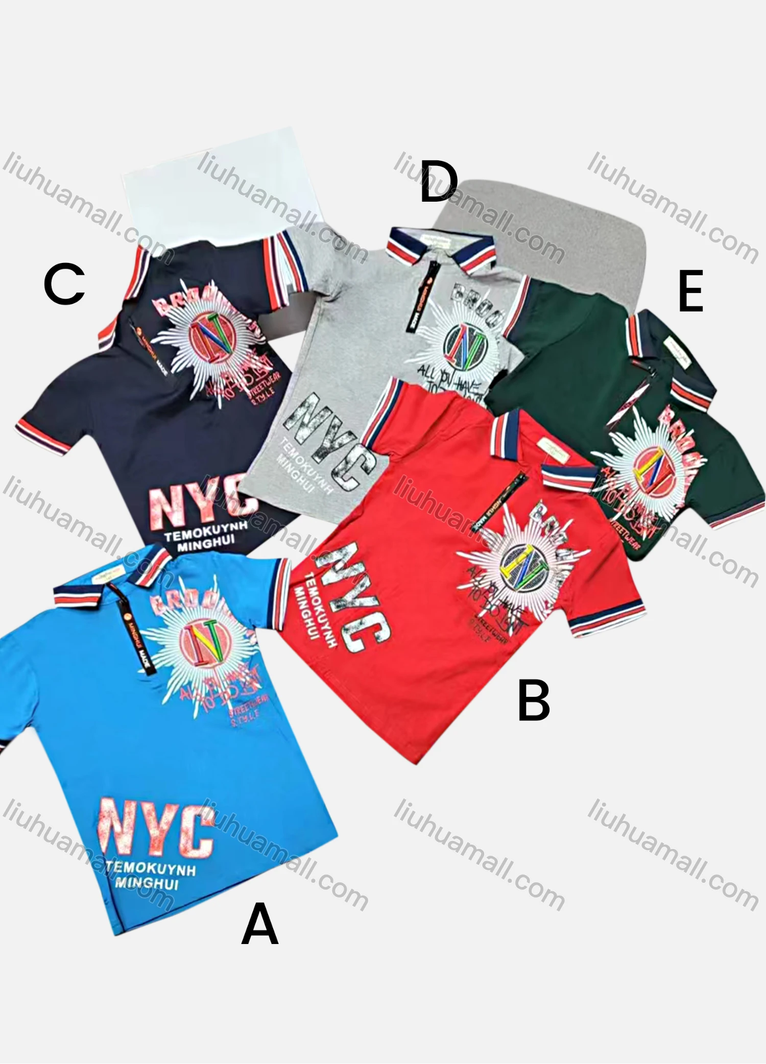 Wholesale Boys Casual Short Sleeve Embroidery Letter Graphic Zipper Front Polo Shirts - Liuhuamall