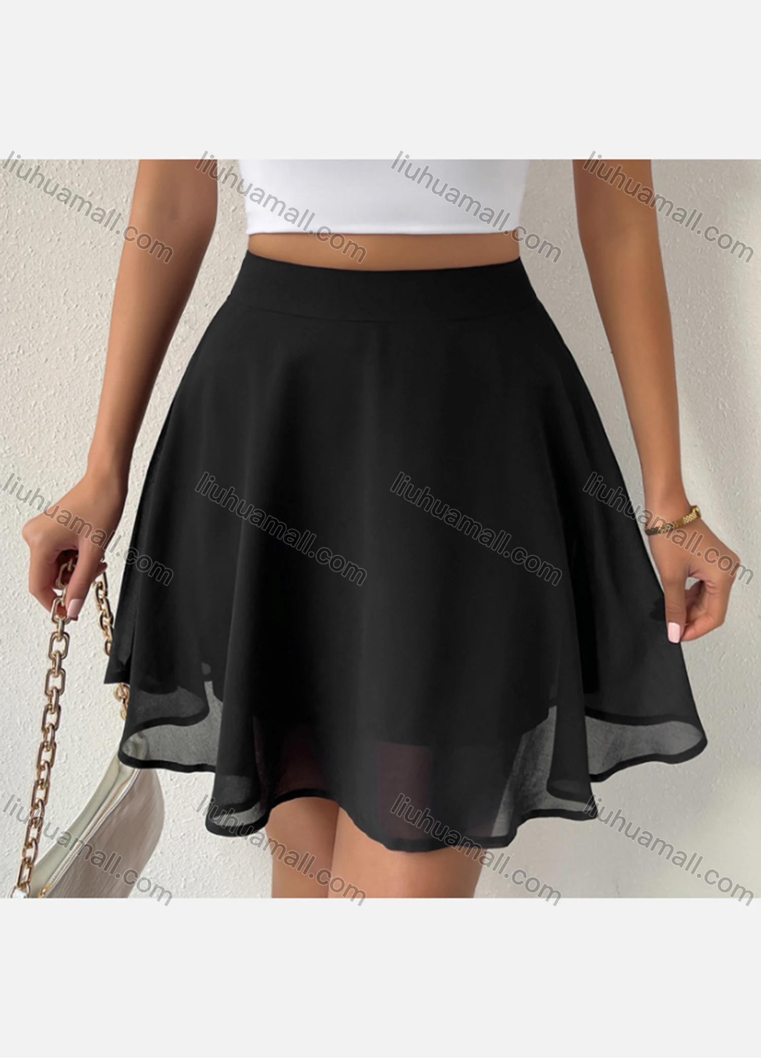 Wholesale Women's Casual Plain High WaistMesh Chiffon Zipper Skirt - Liuhuamall