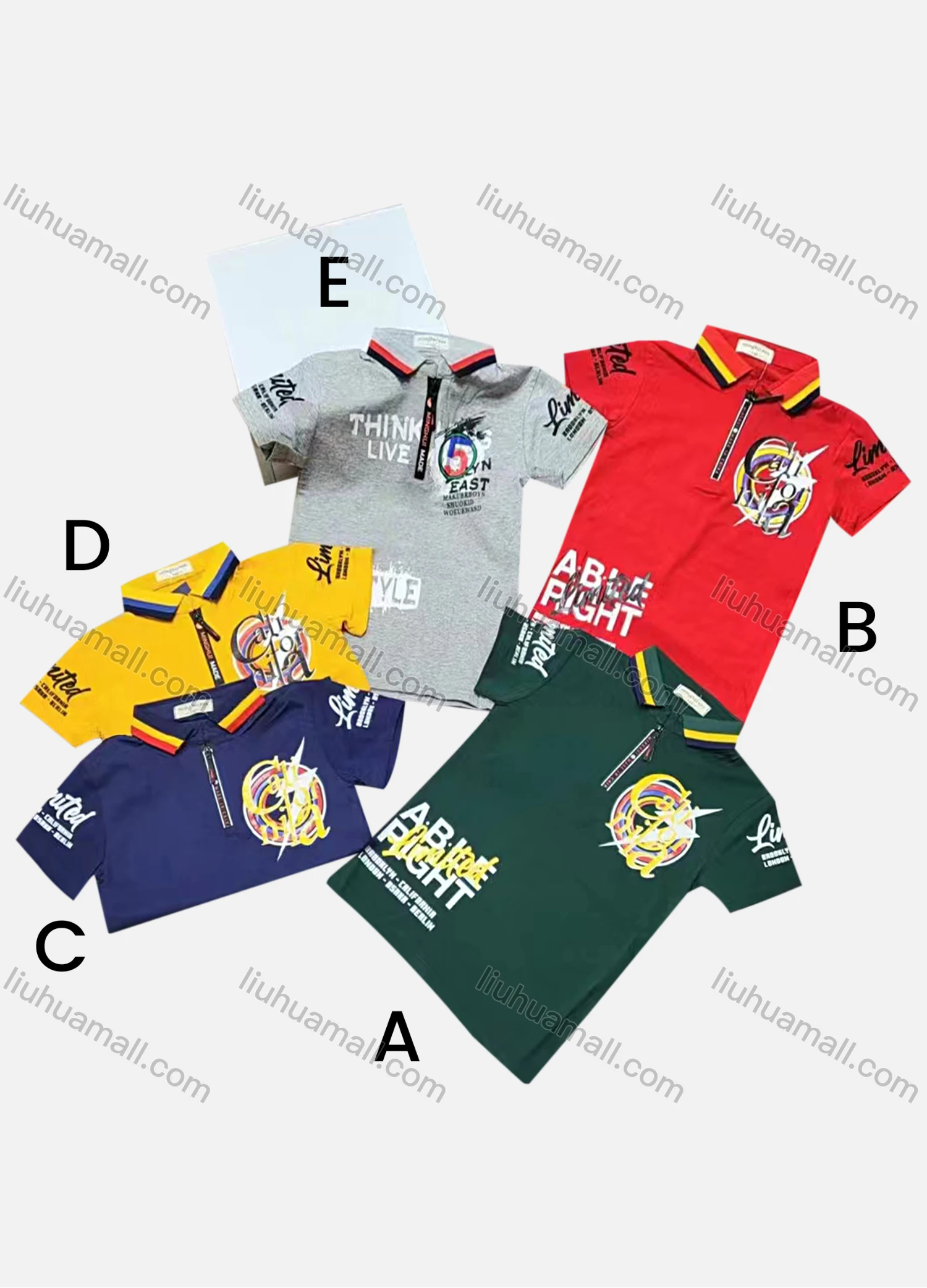 Wholesale Boys Casual Short Sleeve Letter Graphic Zipper Front Polo Shirts - Liuhuamall