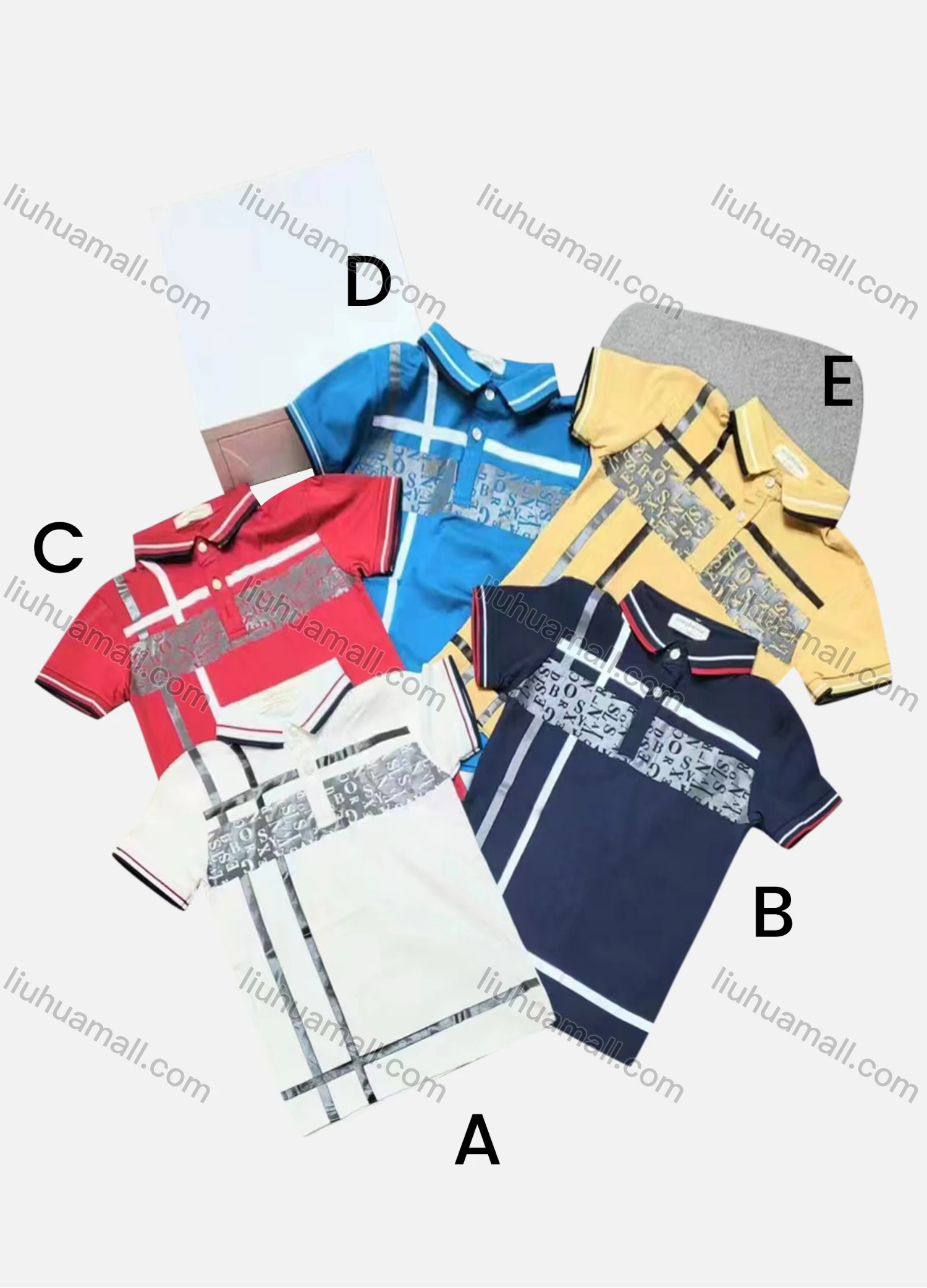 Wholesale Boys Casual Short Sleeve Letter Print Striped Button Front Polo Shirts - Liuhuamall